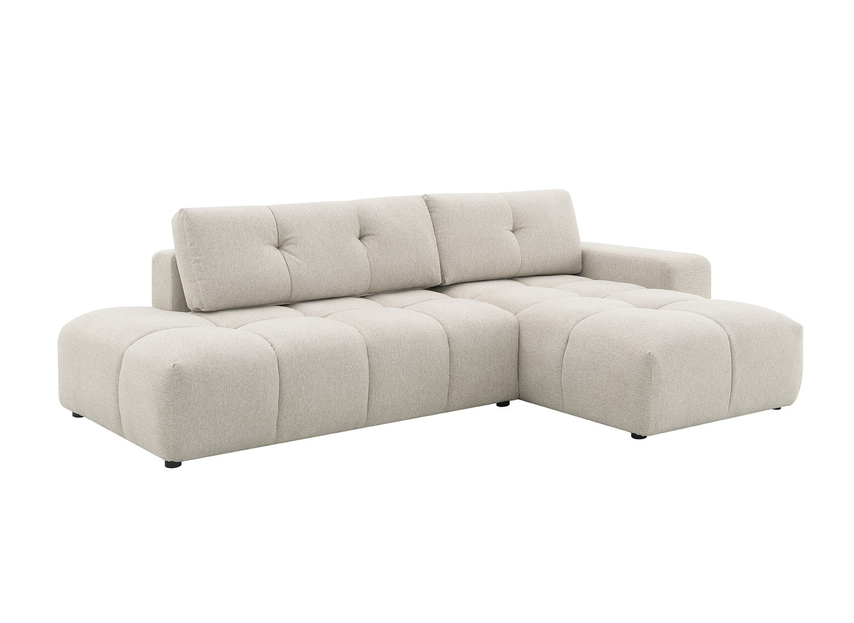 Sofá esquinero convertible con cómoda en tejido texturado beige ANGELINE - Ángulo recto
