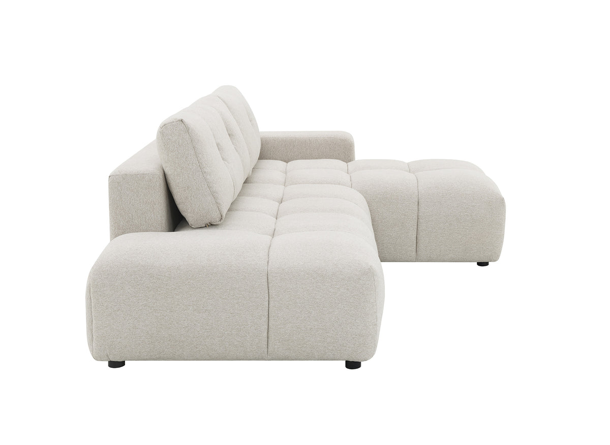 Sofá esquinero convertible con cómoda en tejido texturado beige ANGELINE - Ángulo recto