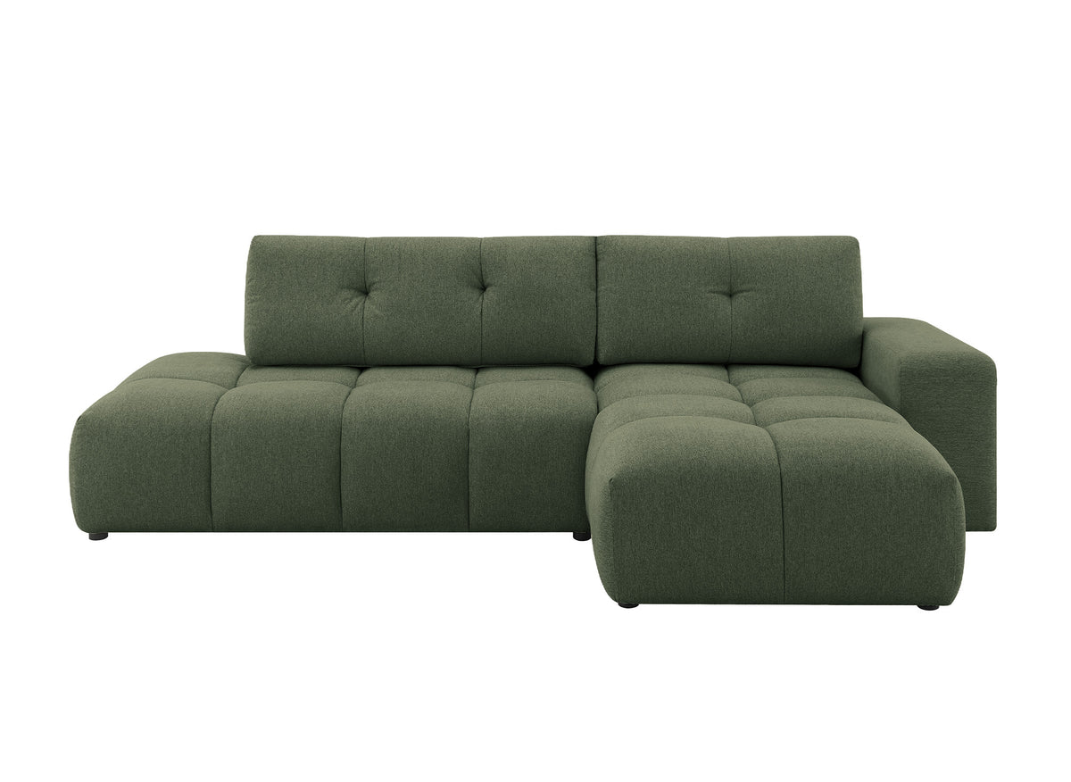Sofá esquinero convertible con cómoda en tejido texturado verde oliva ANGELINE - Ángulo recto