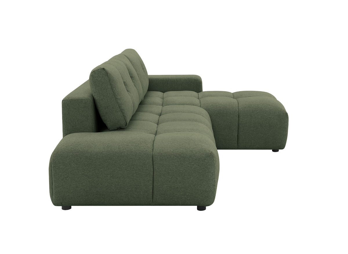 Sofá esquinero convertible con cómoda en tejido texturado verde oliva ANGELINE - Ángulo recto
