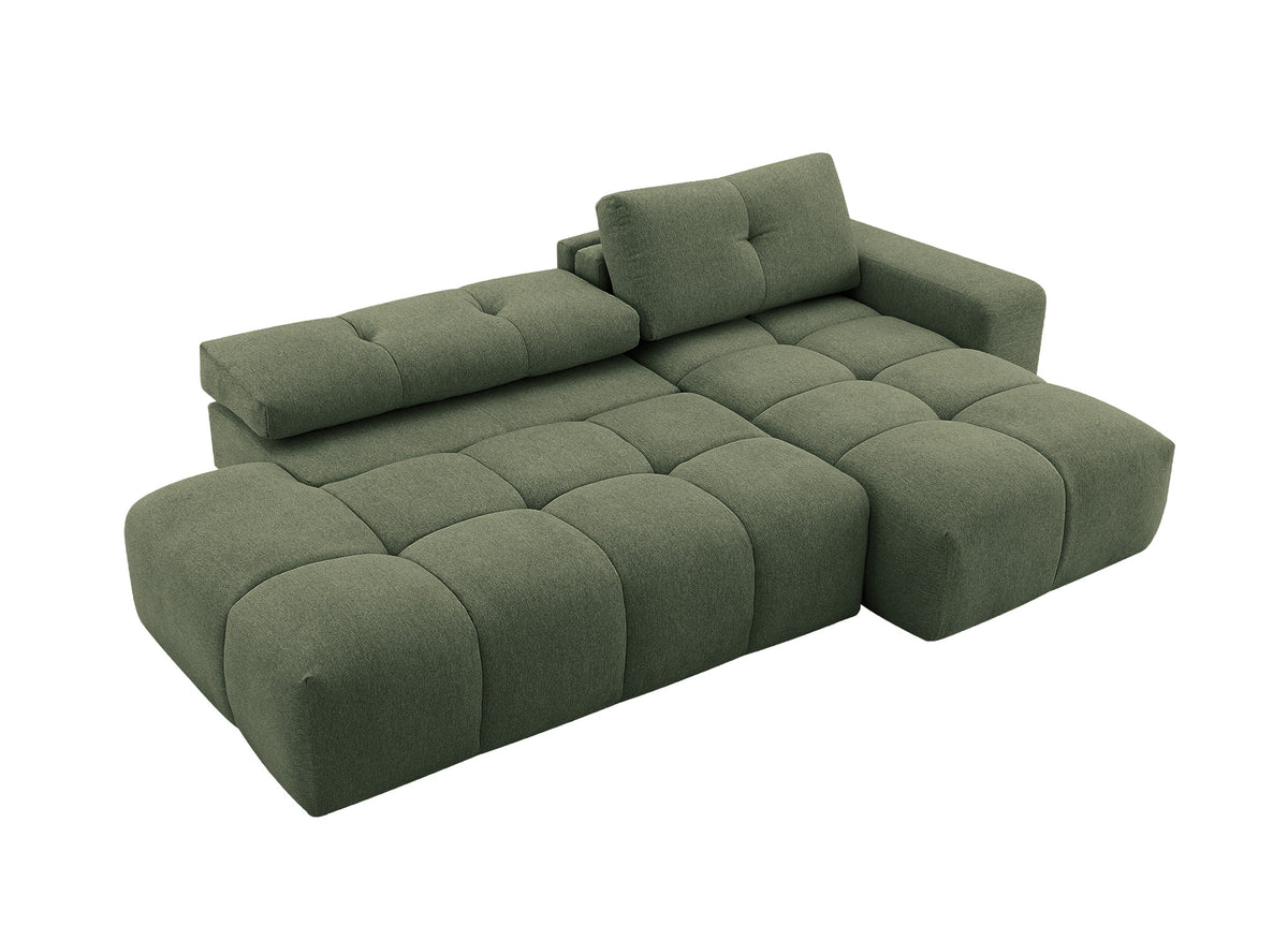 Sofá esquinero convertible con cómoda en tejido texturado verde oliva ANGELINE - Ángulo recto