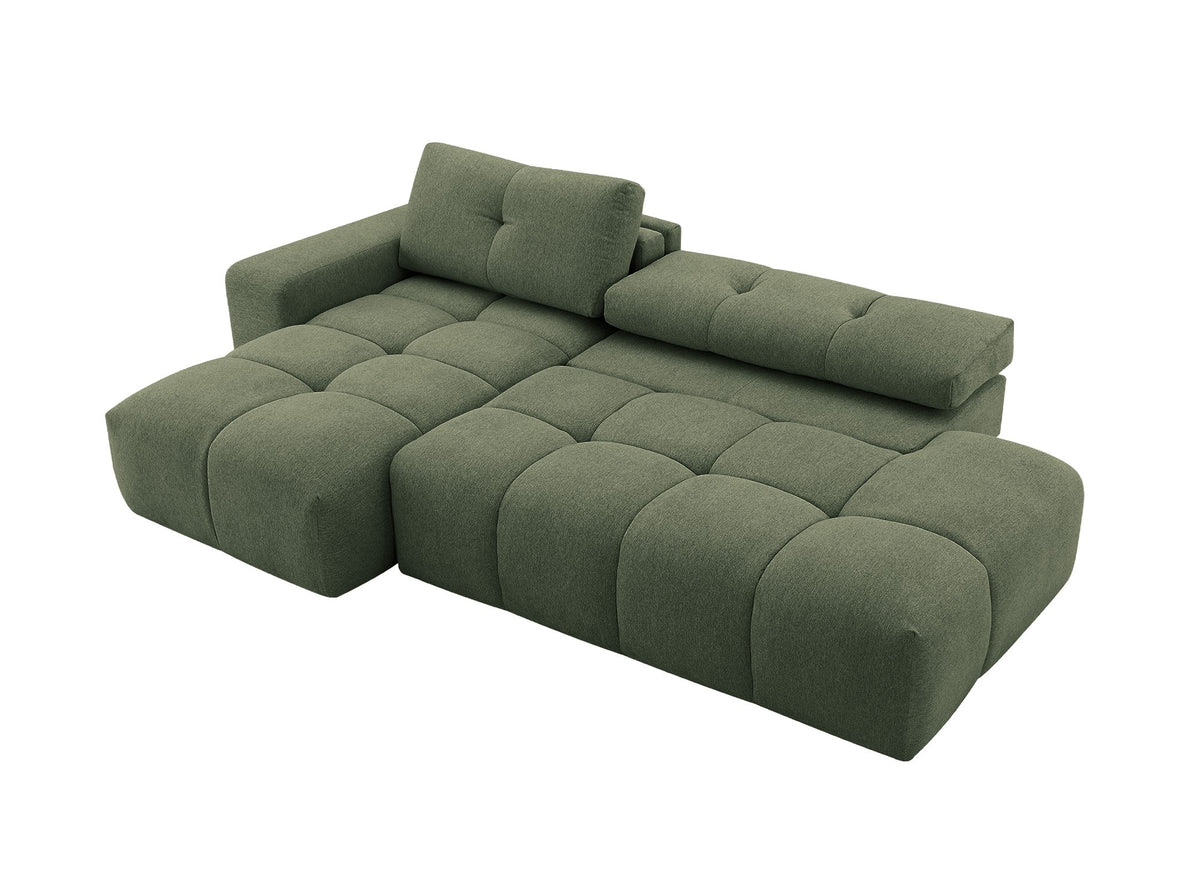Sofá esquinero convertible con cómoda en tejido texturado verde oliva ANGELINE - Esquina izquierda
