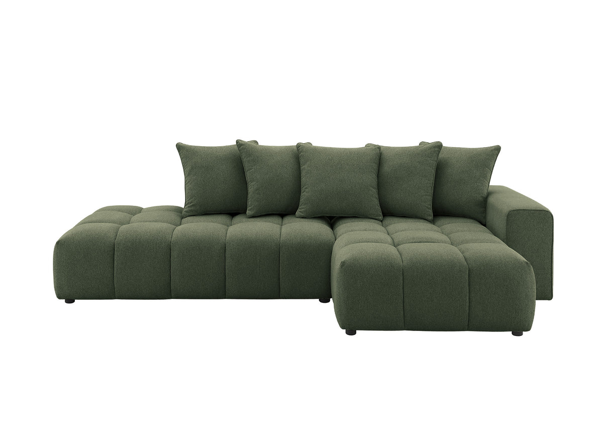 Sofá rinconero en tejido texturado verde oliva CLARISSE - Ángulo derecho