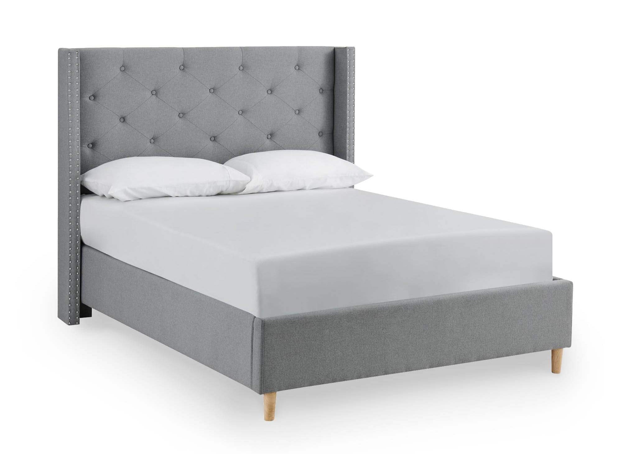 Cama doble tapizada en tela gris MARGOT de 180x200 cm