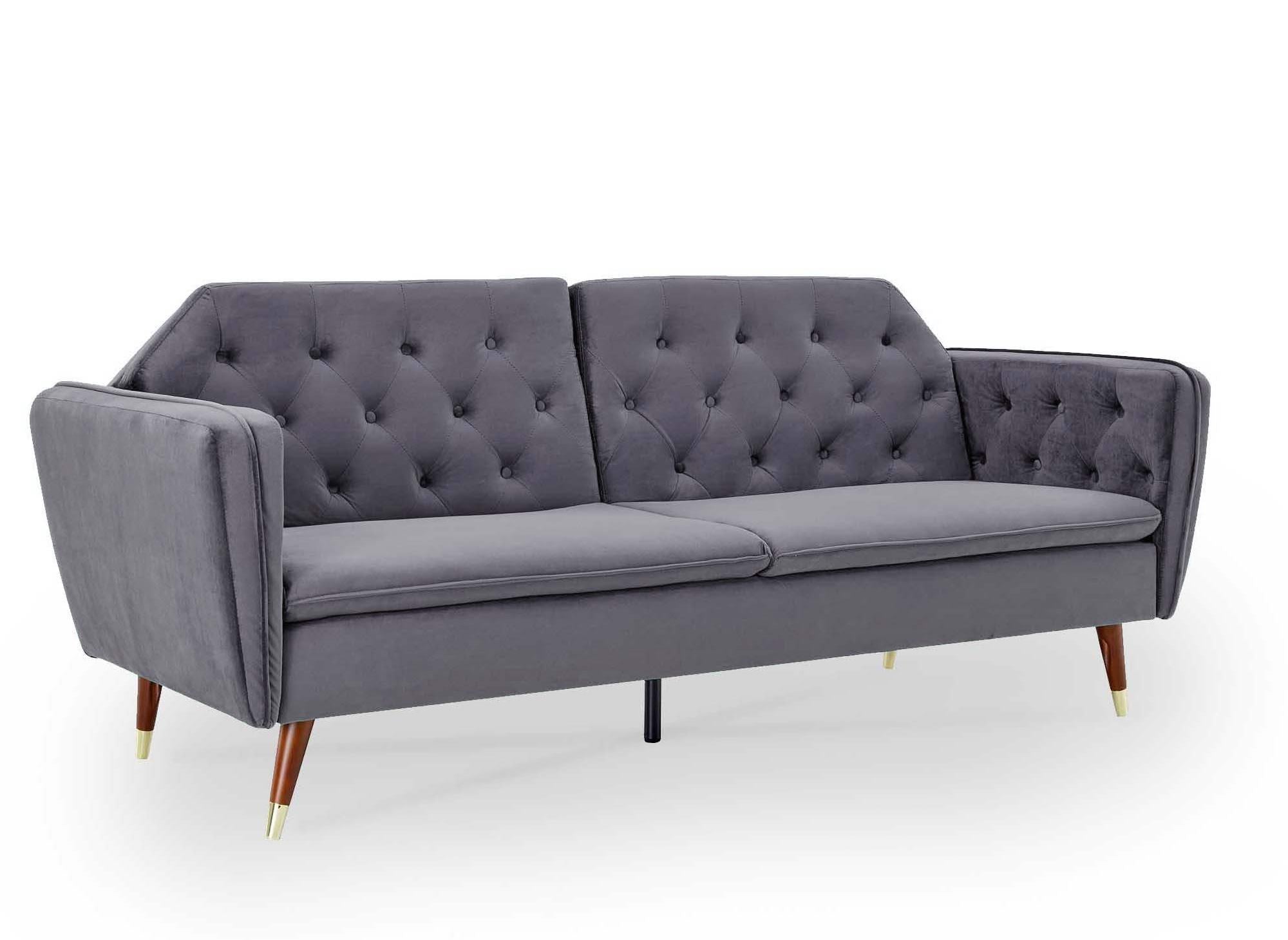 Sofá cama convertible ARIANE de 3 plazas con mecanismo clic-clac en tela de terciopelo gris