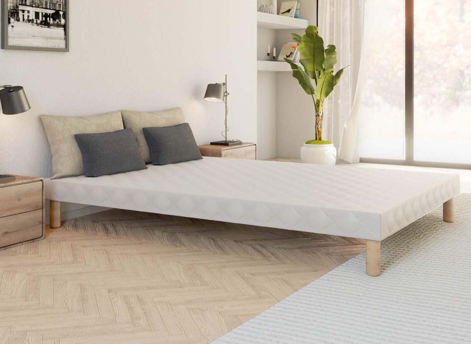 Base de cama tapizada de 140 x 190 cm + 4 patas