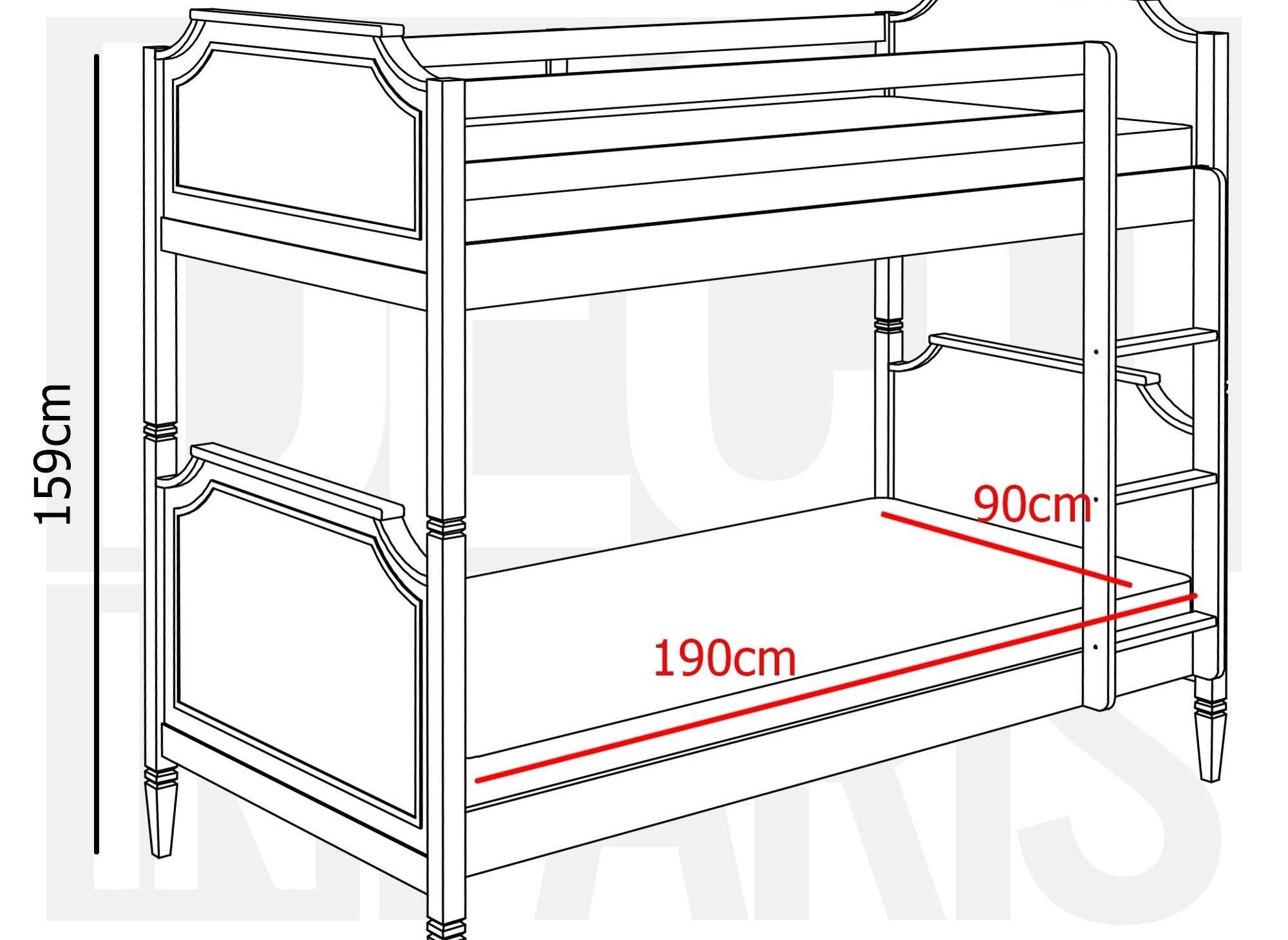 Litera de madera blanca PAULINE, 90 x 190 cm