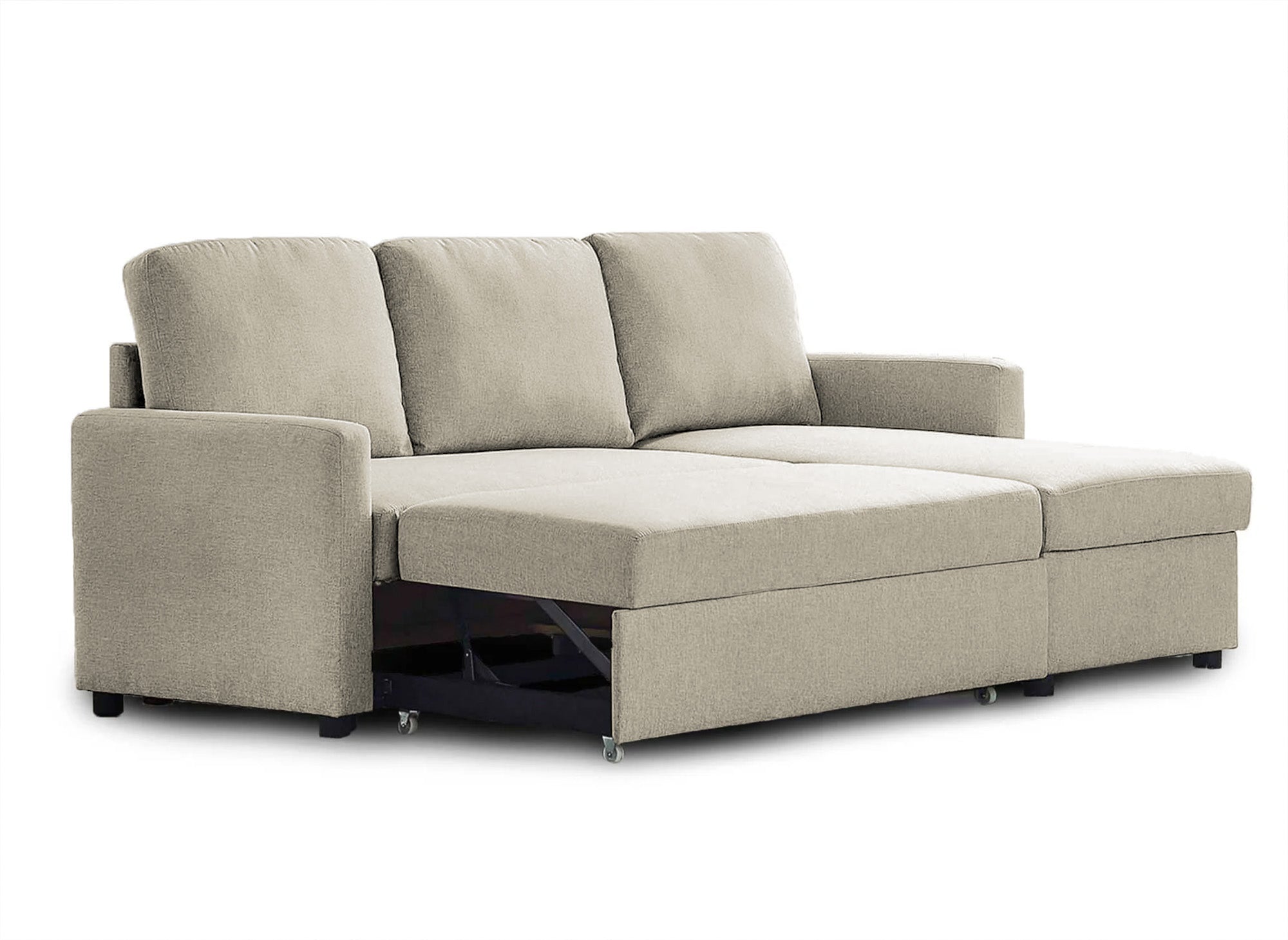 Sofá cama esquinero reversible ADAM con compartimento de almacenamiento en tela beige