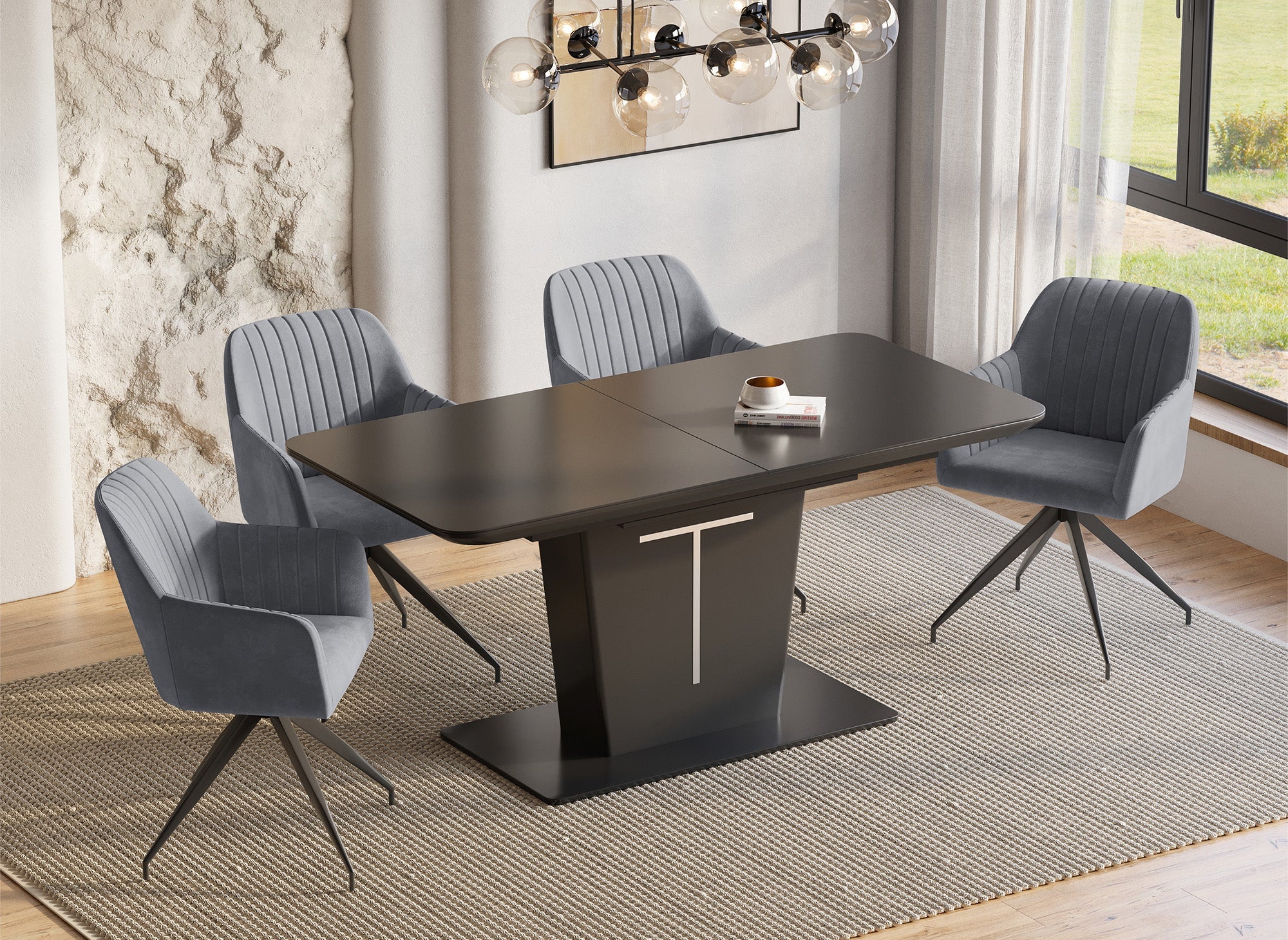 Juego de 2 sillas RATUS en terciopelo gris con patas de metal negro