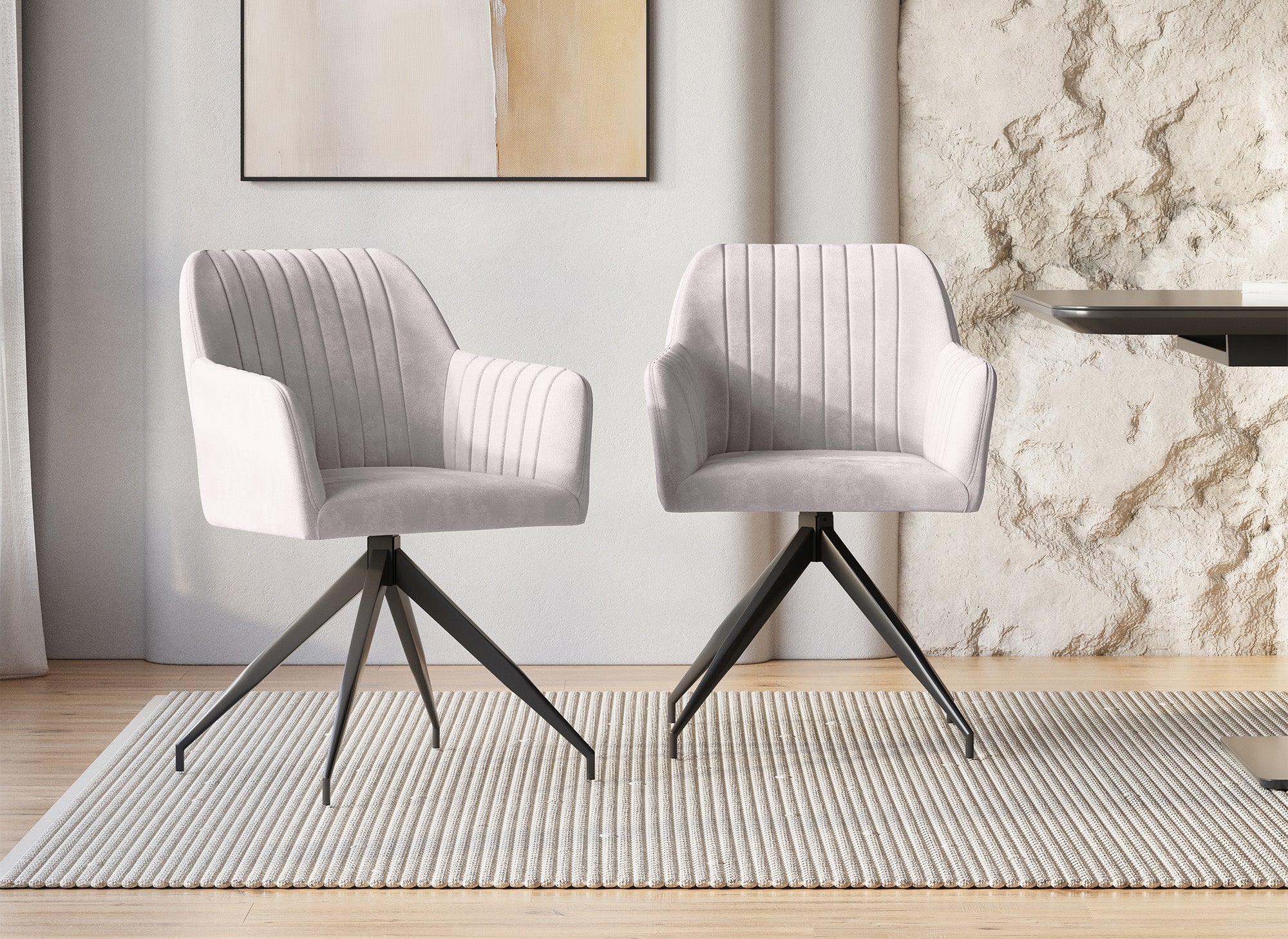 Juego de 2 sillas RATUS de terciopelo beige con patas de metal negro