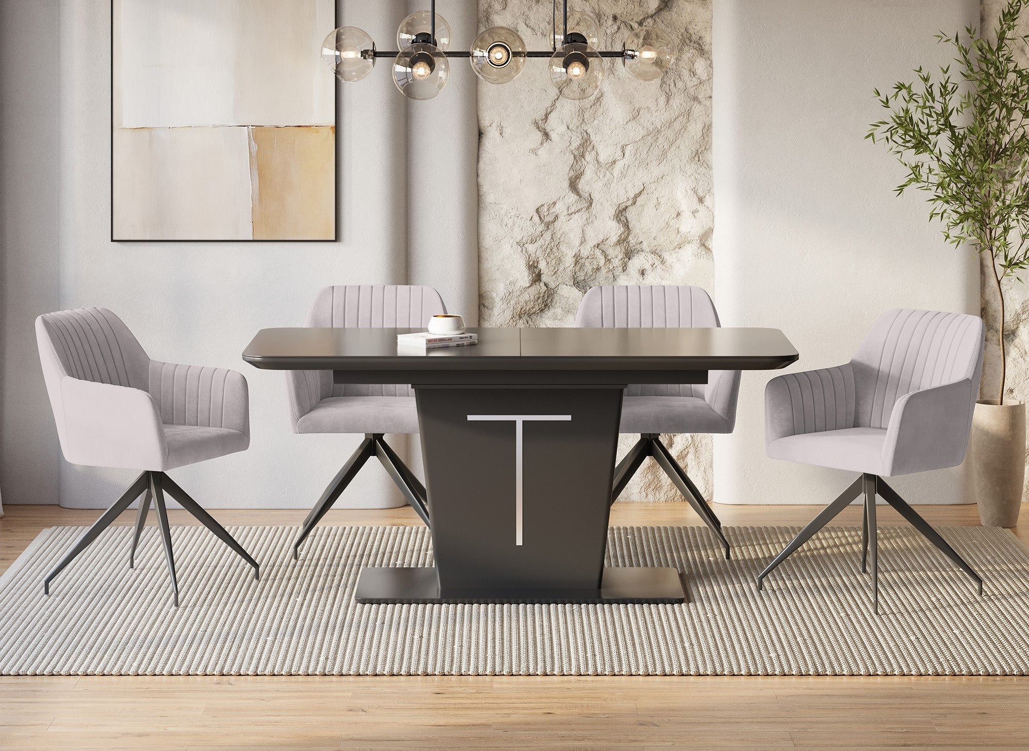 Mesa de comedor extensible rectangular SULIA, diseño negro