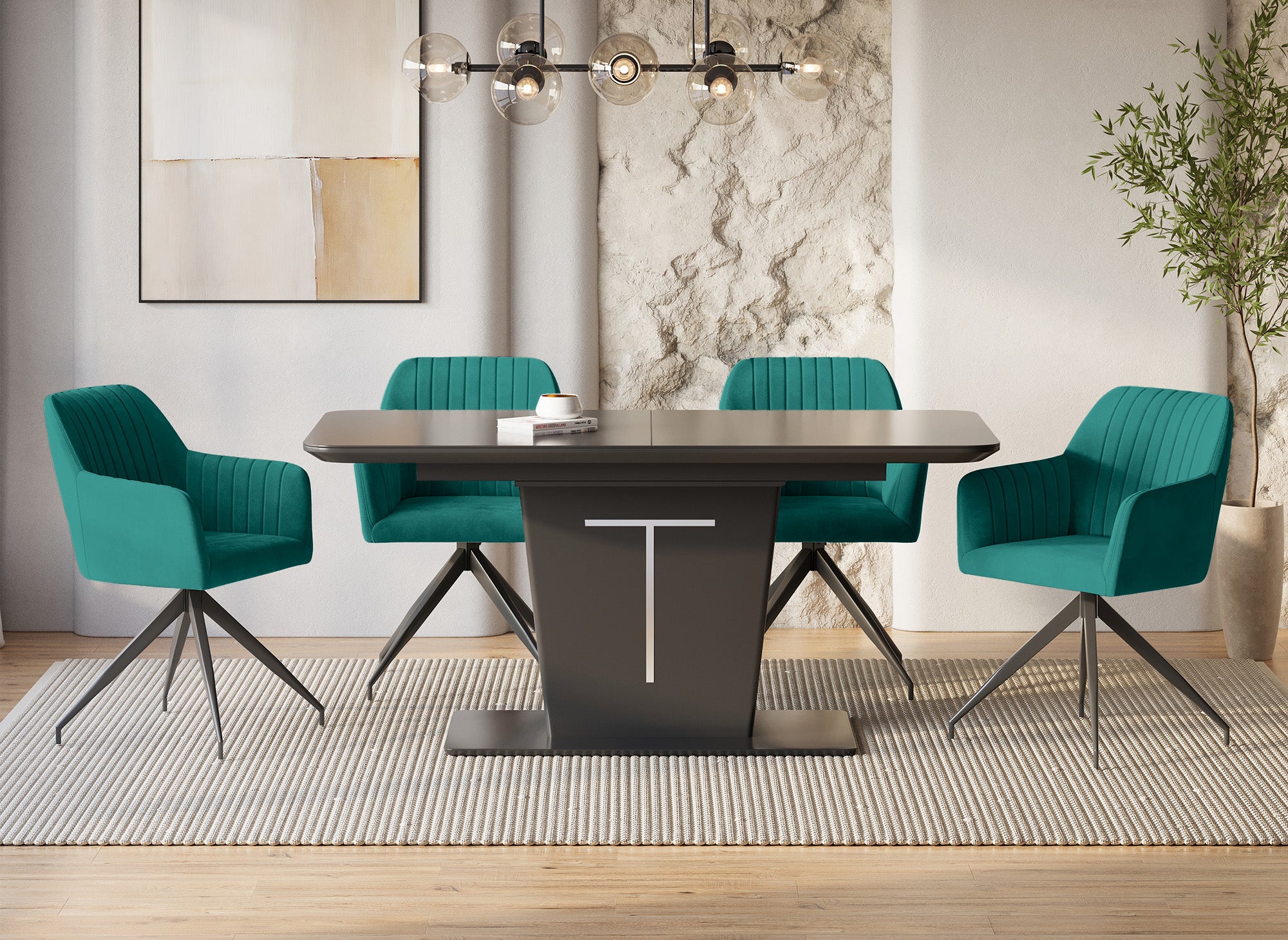 Juego de 2 sillas RATUS de terciopelo verde con patas de metal negro