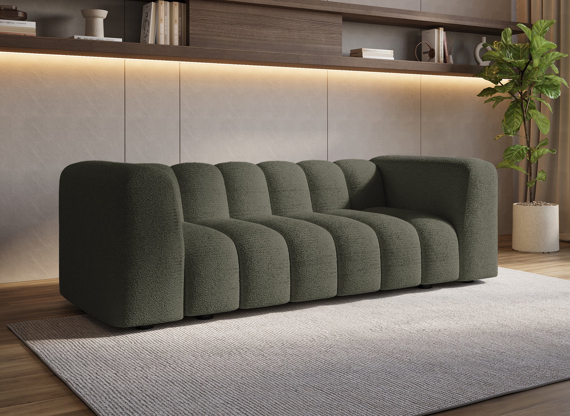 Sofá AELIS de 3 plazas en tejido bouclé verde