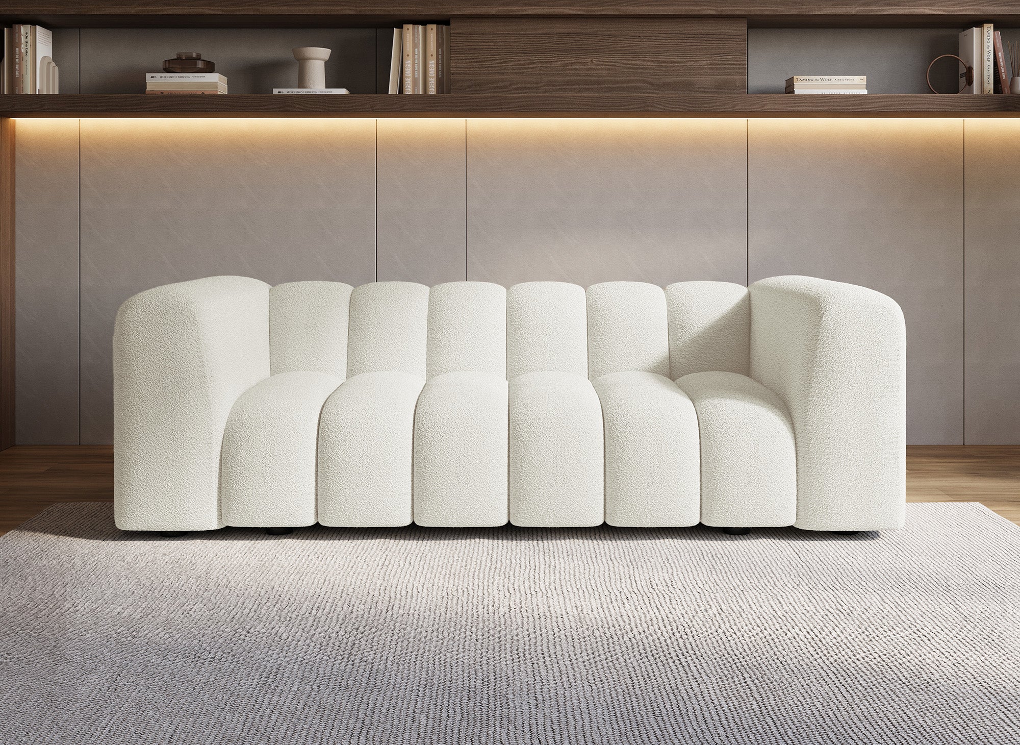 Sofá AELIS de 3 plazas en tejido bouclé crudo