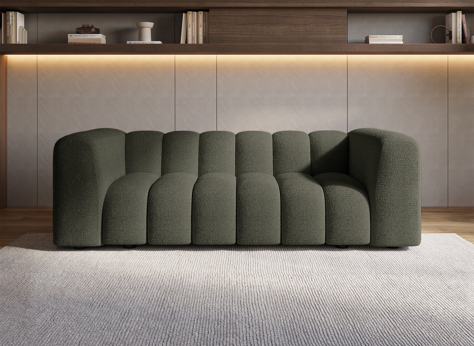 Sofá AELIS de 3 plazas en tejido bouclé verde