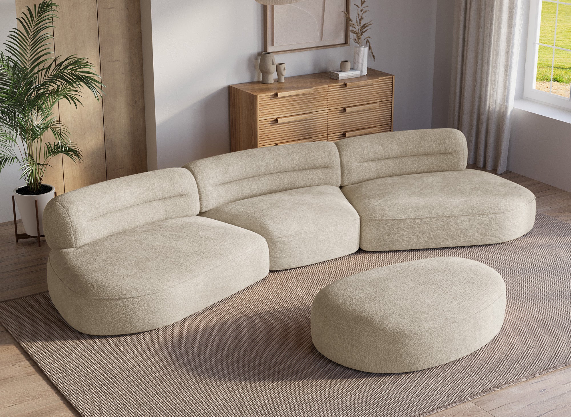 Puf de terciopelo tejido beige IMENIA