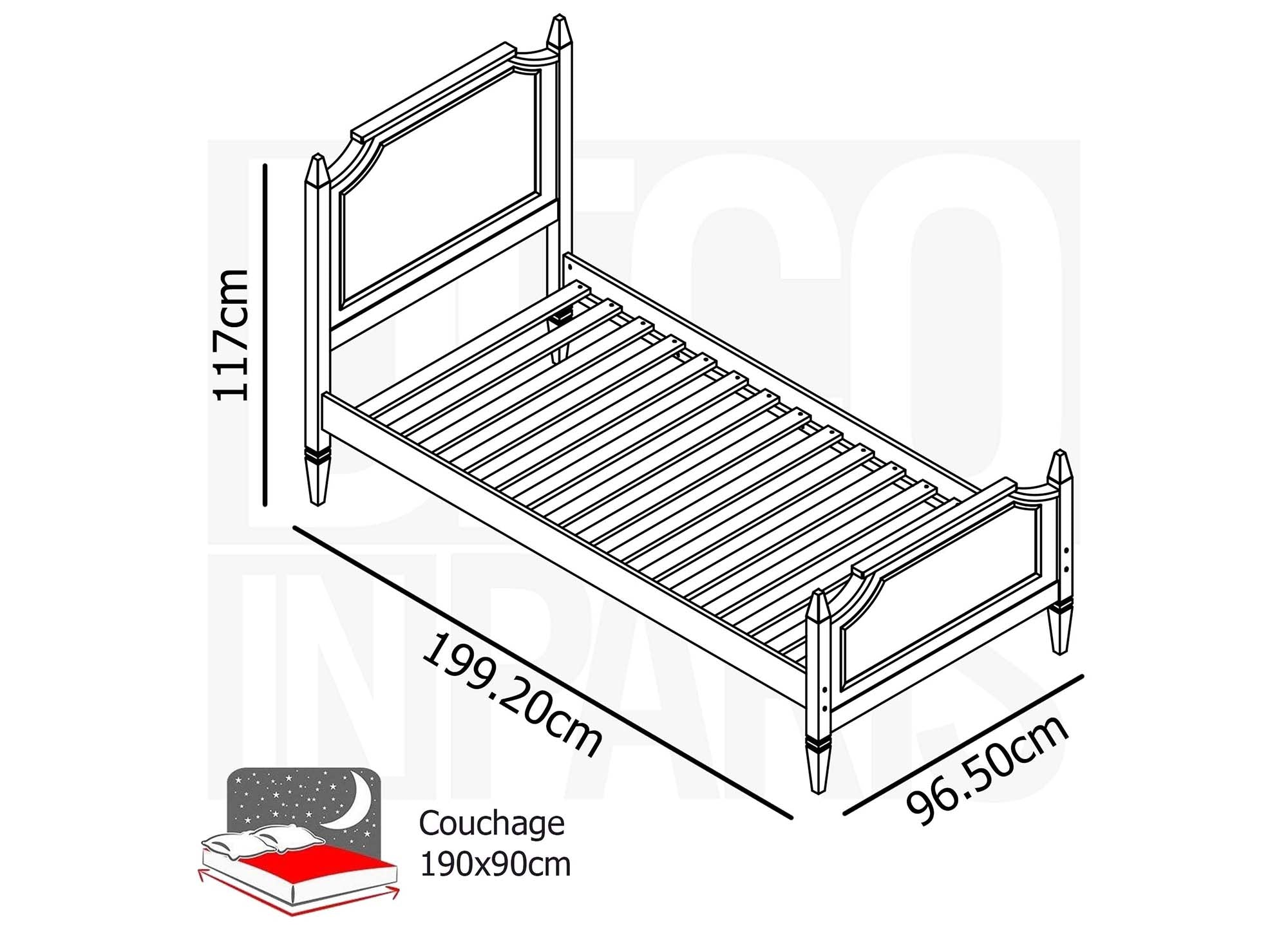 Cama individual de madera gris PAULINE 90 x 190 cm