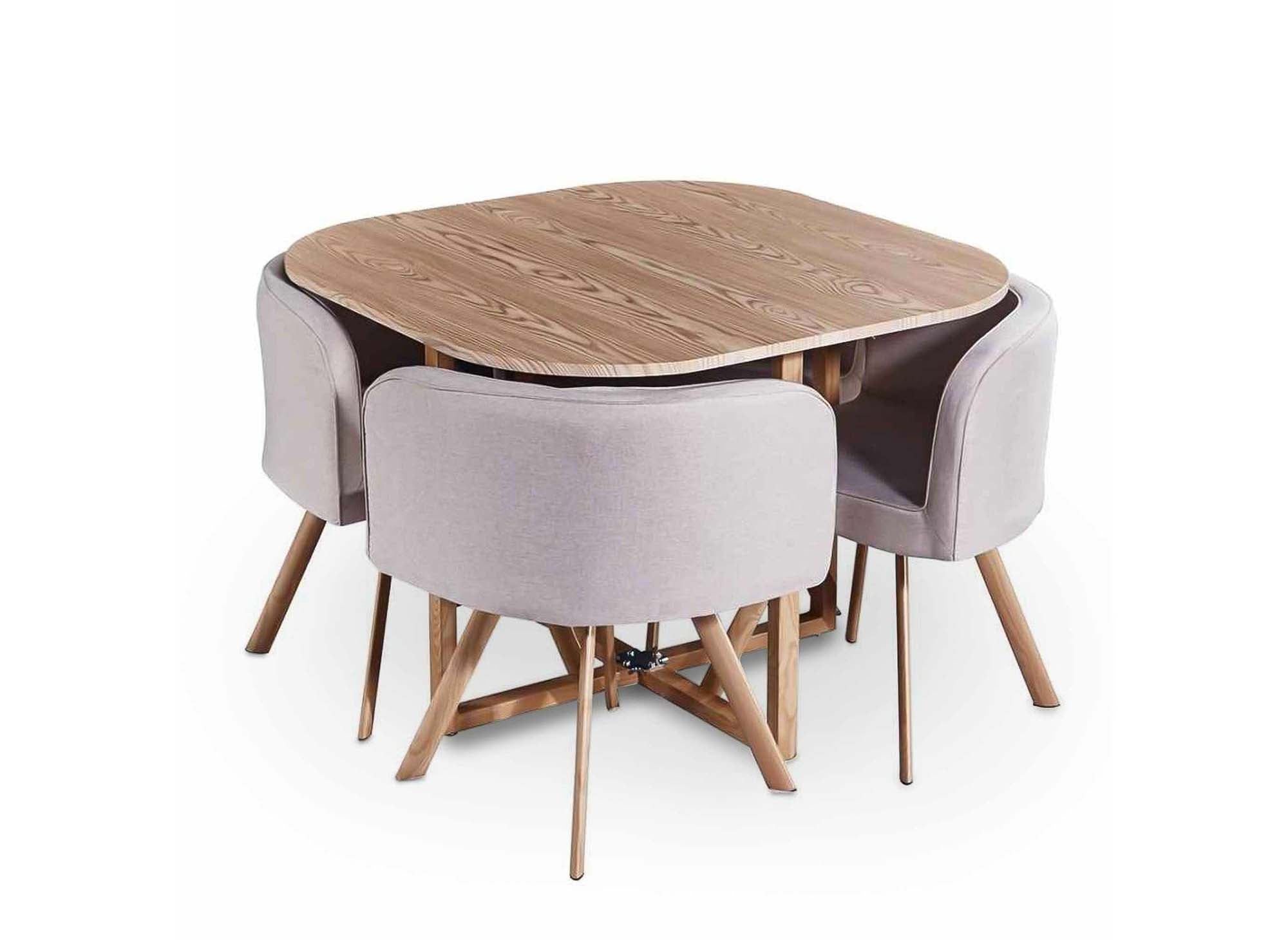 Juego de mesa y 4 sillas apilables FLEN color beige