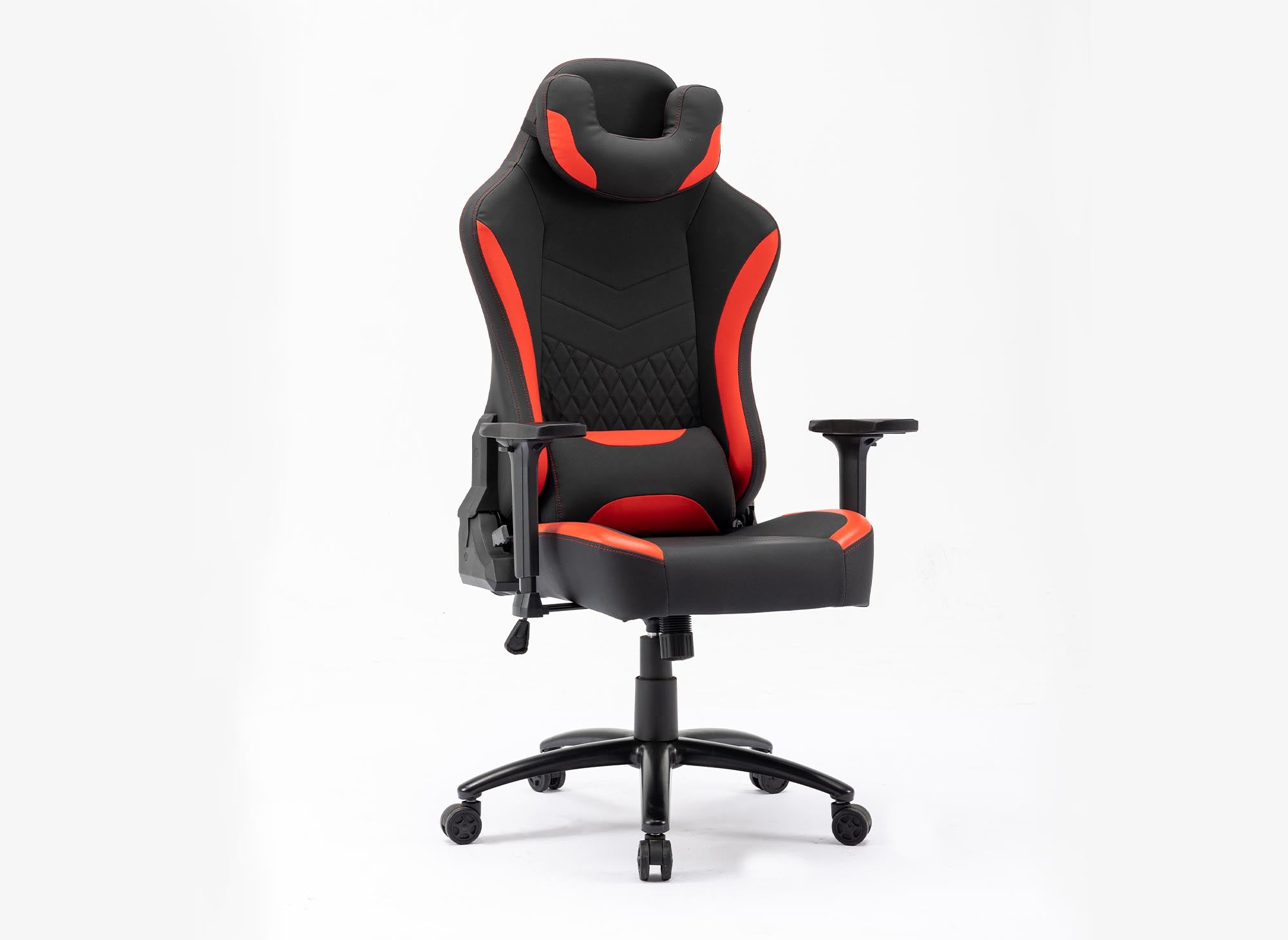 Silla de oficina gaming EVALD de piel sintética negra y roja