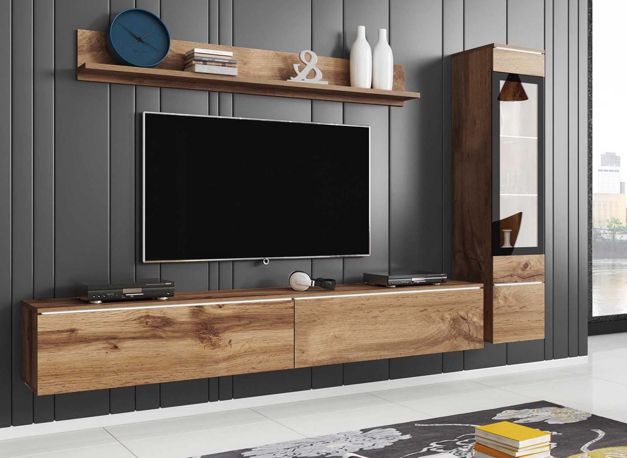 Mueble de TV contemporáneo en roble envejecido con iluminación LED - VERONICA