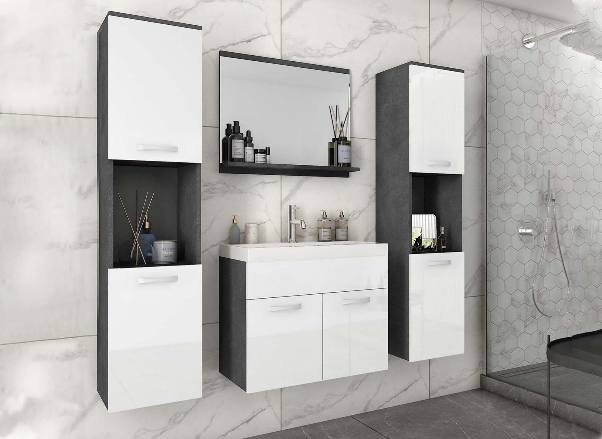Conjunto de muebles de baño de pared HARMONY XL - Gris oscuro y blanco