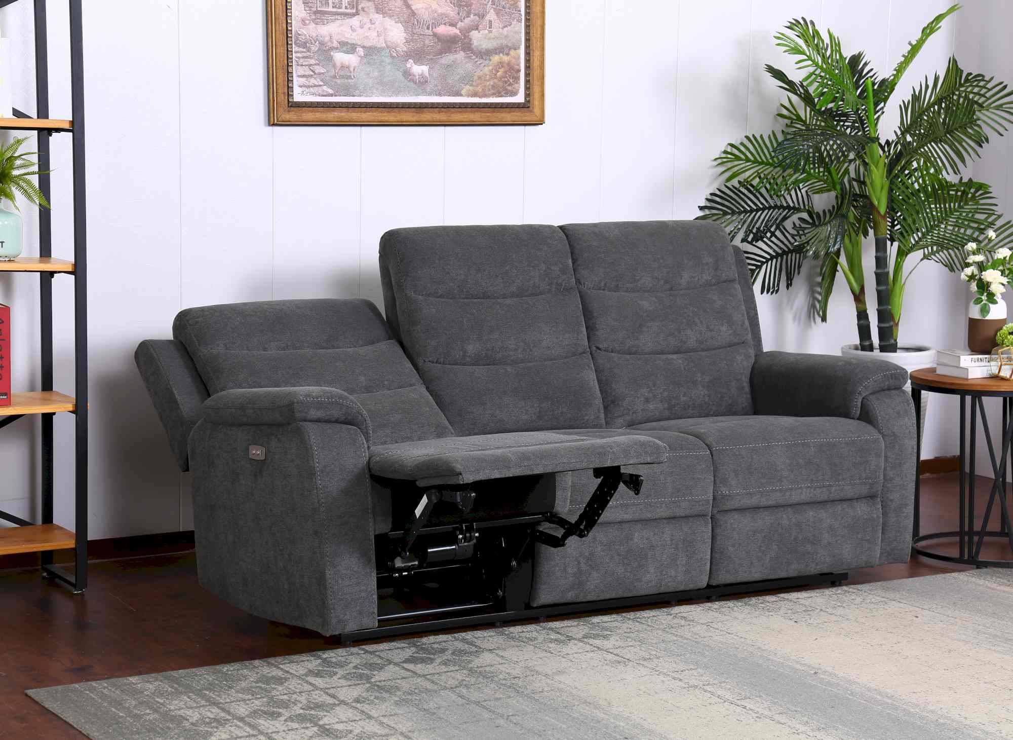 Sofá reclinable eléctrico de 3 plazas RICHARD en tela gris oscuro