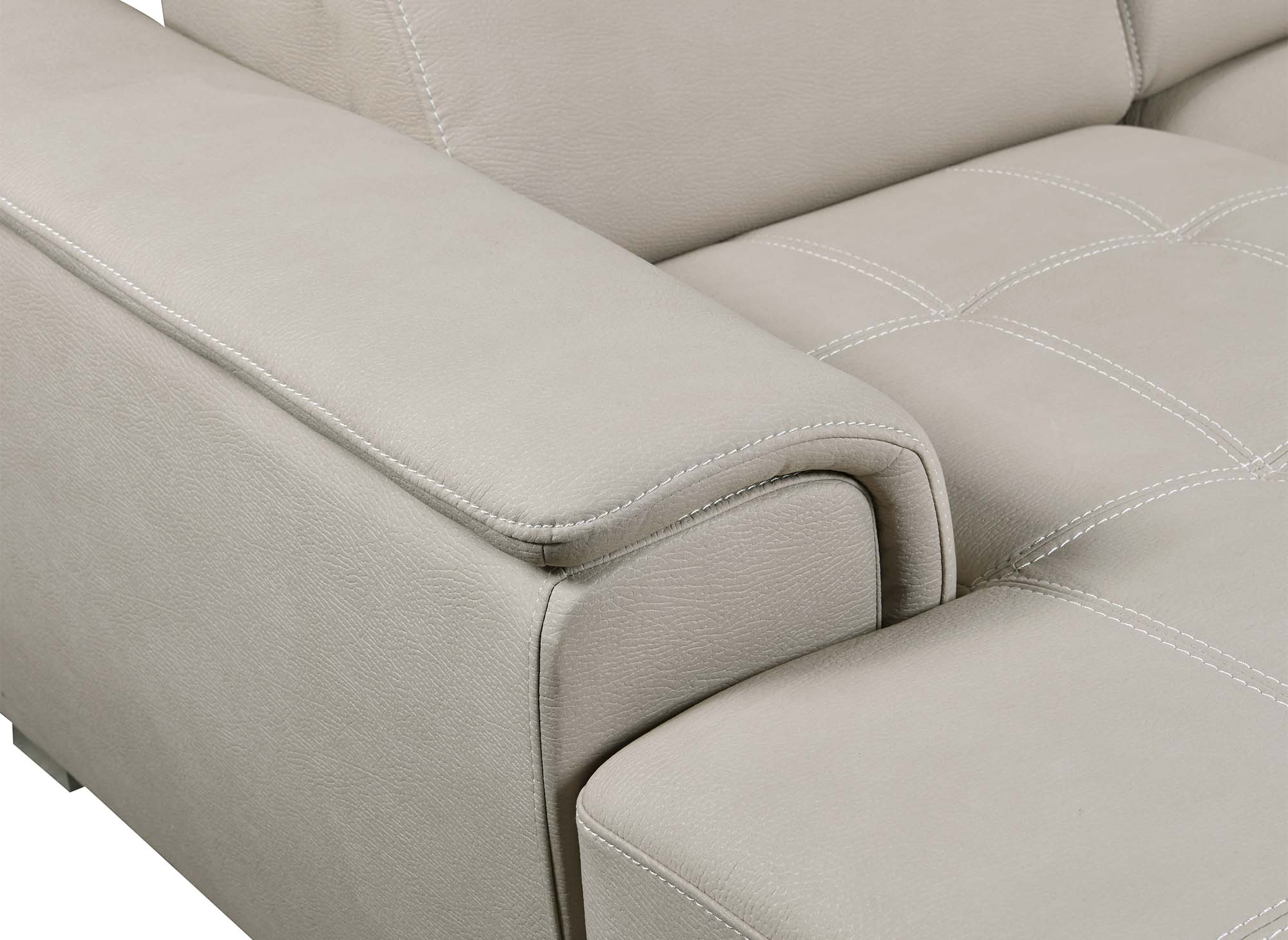 Sofá convertible y panorámico OLIVER con compartimento de almacenamiento en tela beige - Esquina izquierda