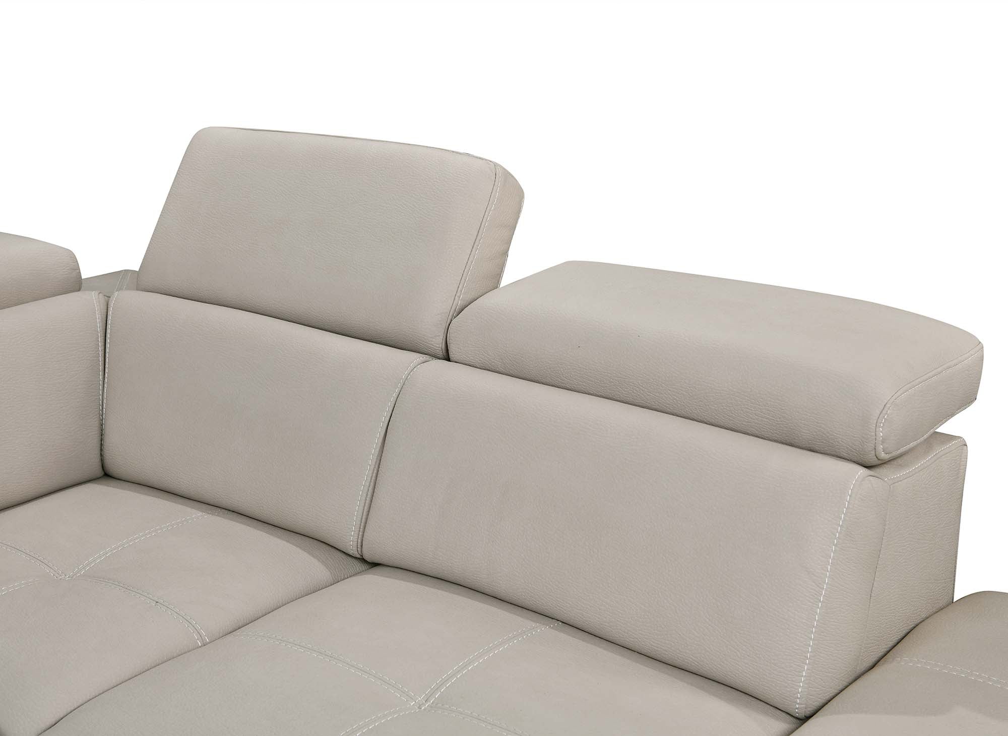 Sofá convertible y panorámico OLIVER con compartimento de almacenamiento en tela beige - Esquina izquierda