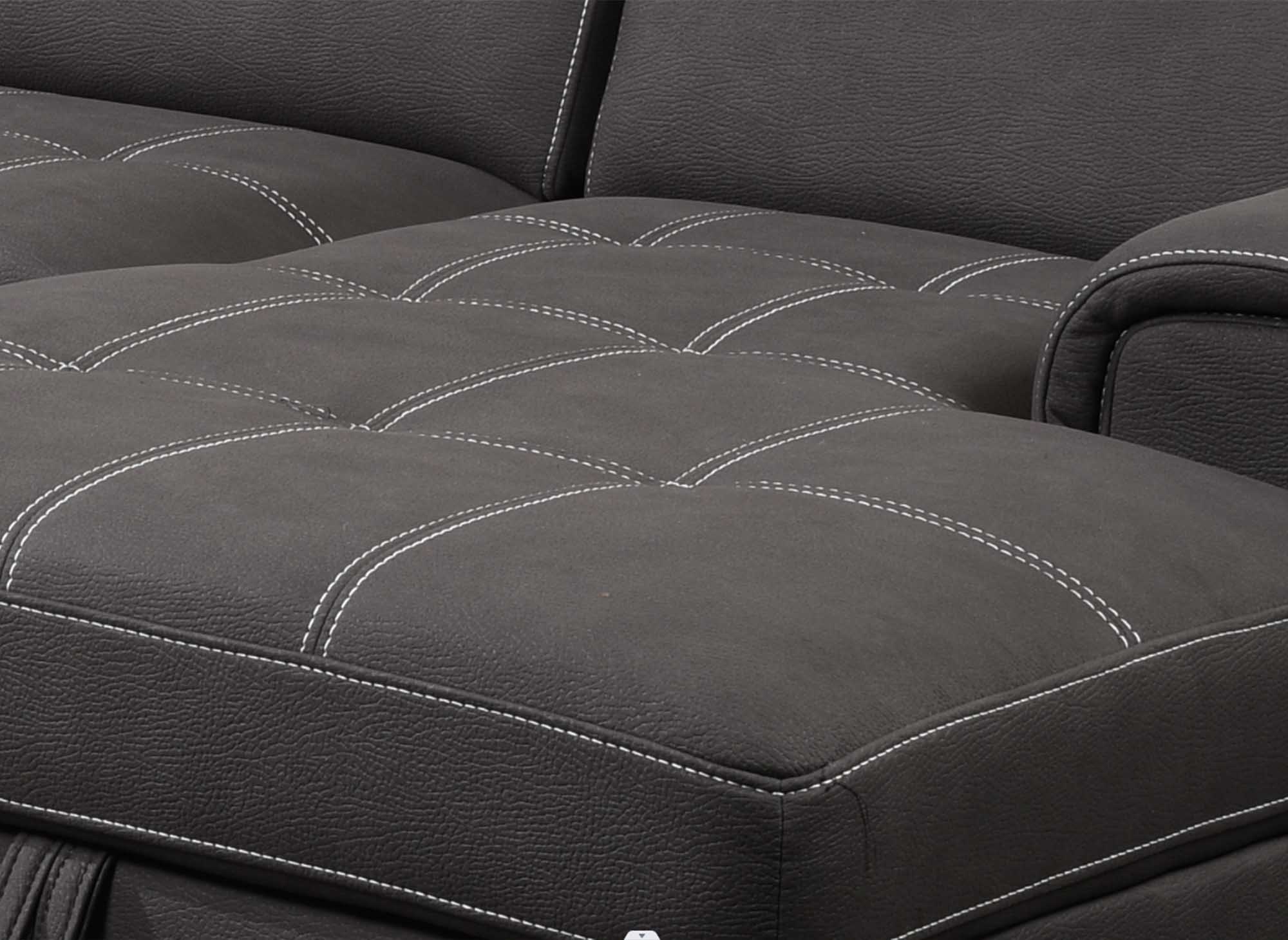 Sofá convertible y panorámico OLIVER con compartimento de almacenamiento en tela gris - Esquina izquierda