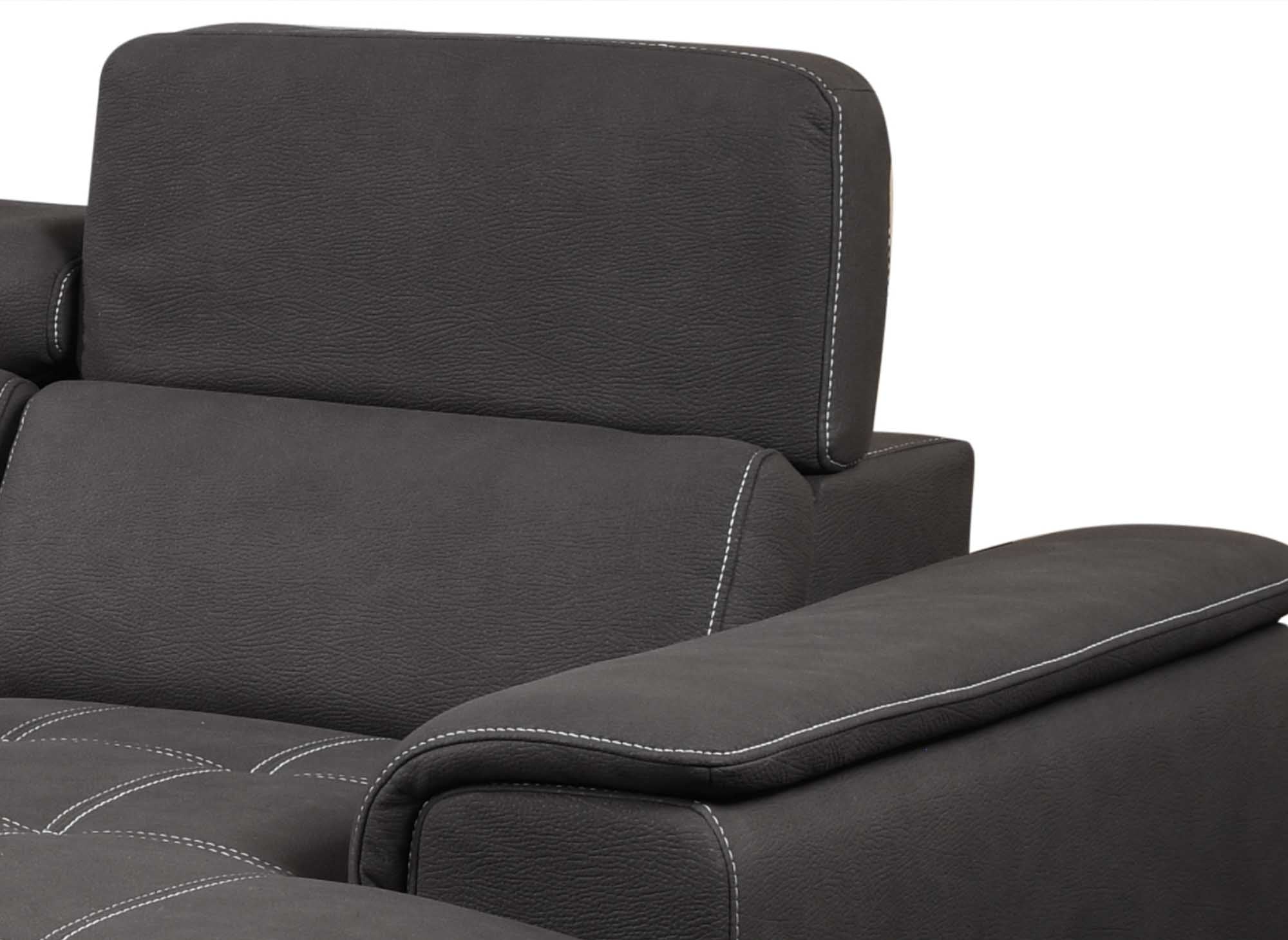 Sofá convertible y panorámico OLIVER con compartimento de almacenamiento en tela gris - Esquina derecha