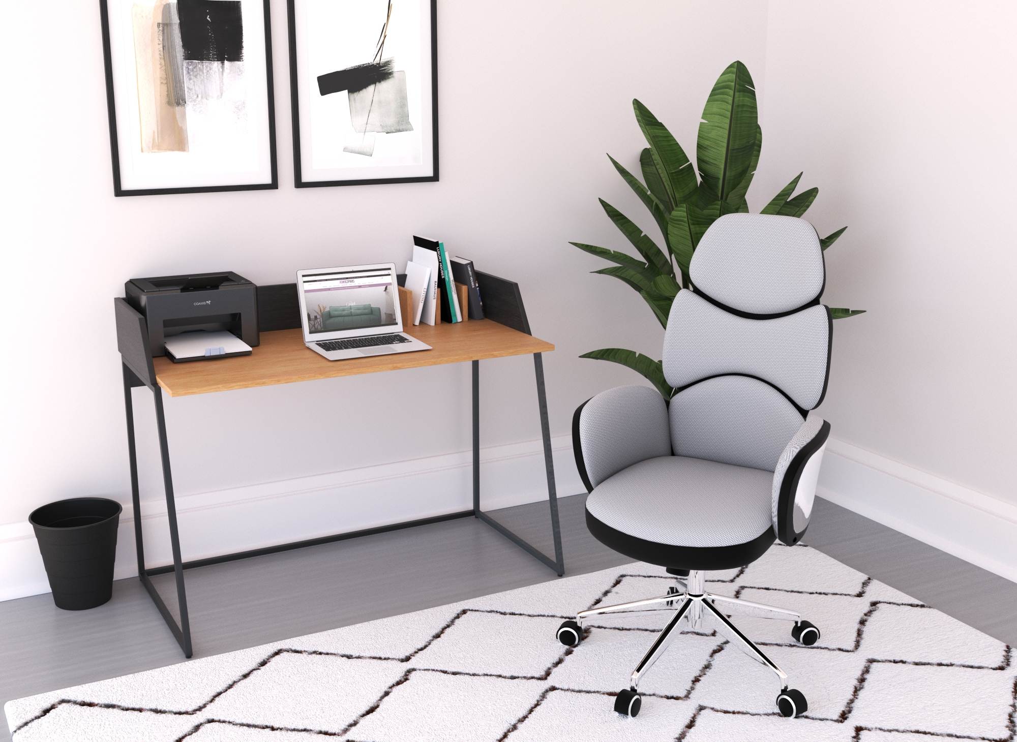 Escritorio compacto de diseño industrial ARMELLE en madera y metal