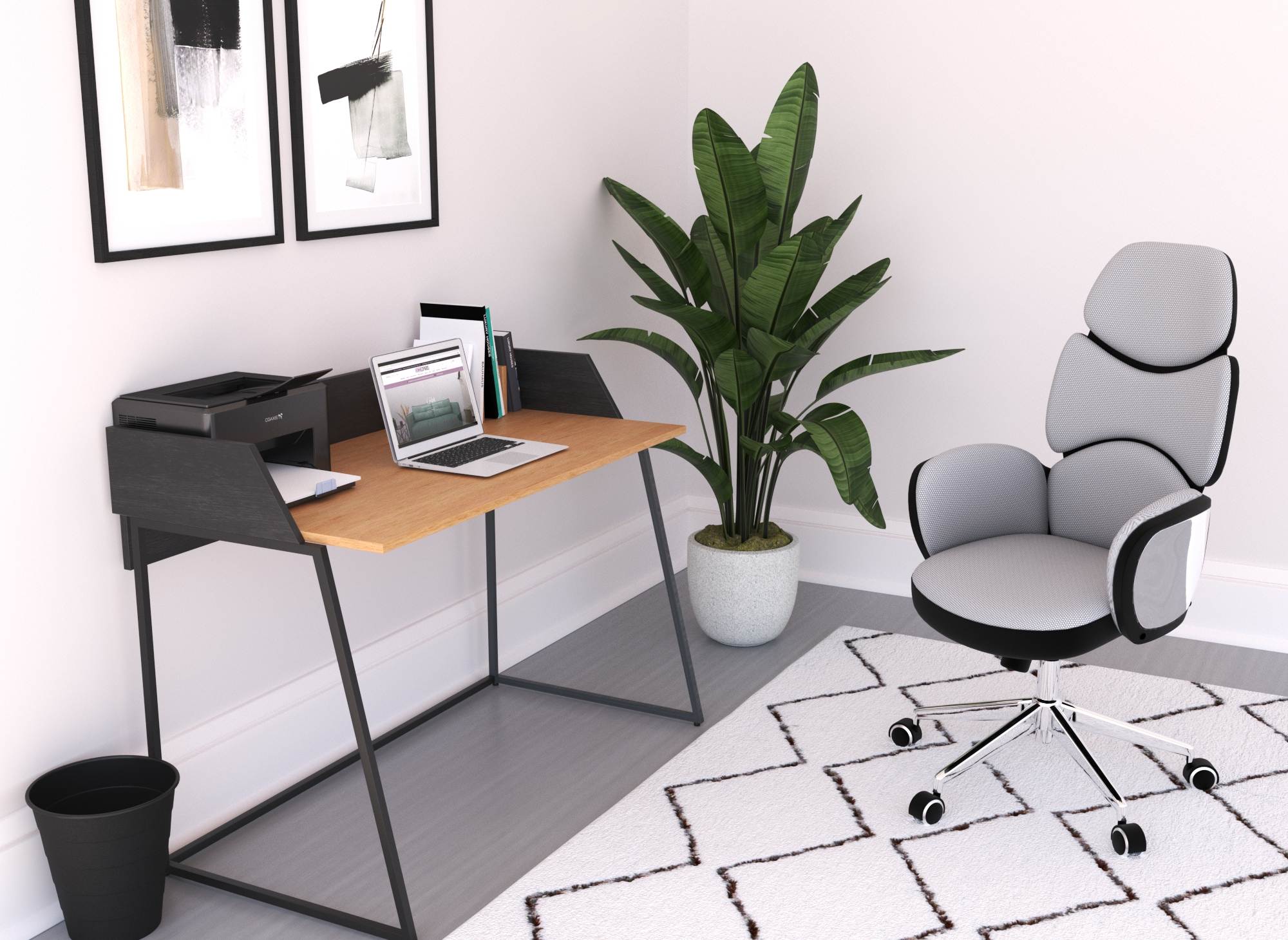 Escritorio compacto de diseño industrial ARMELLE en madera y metal