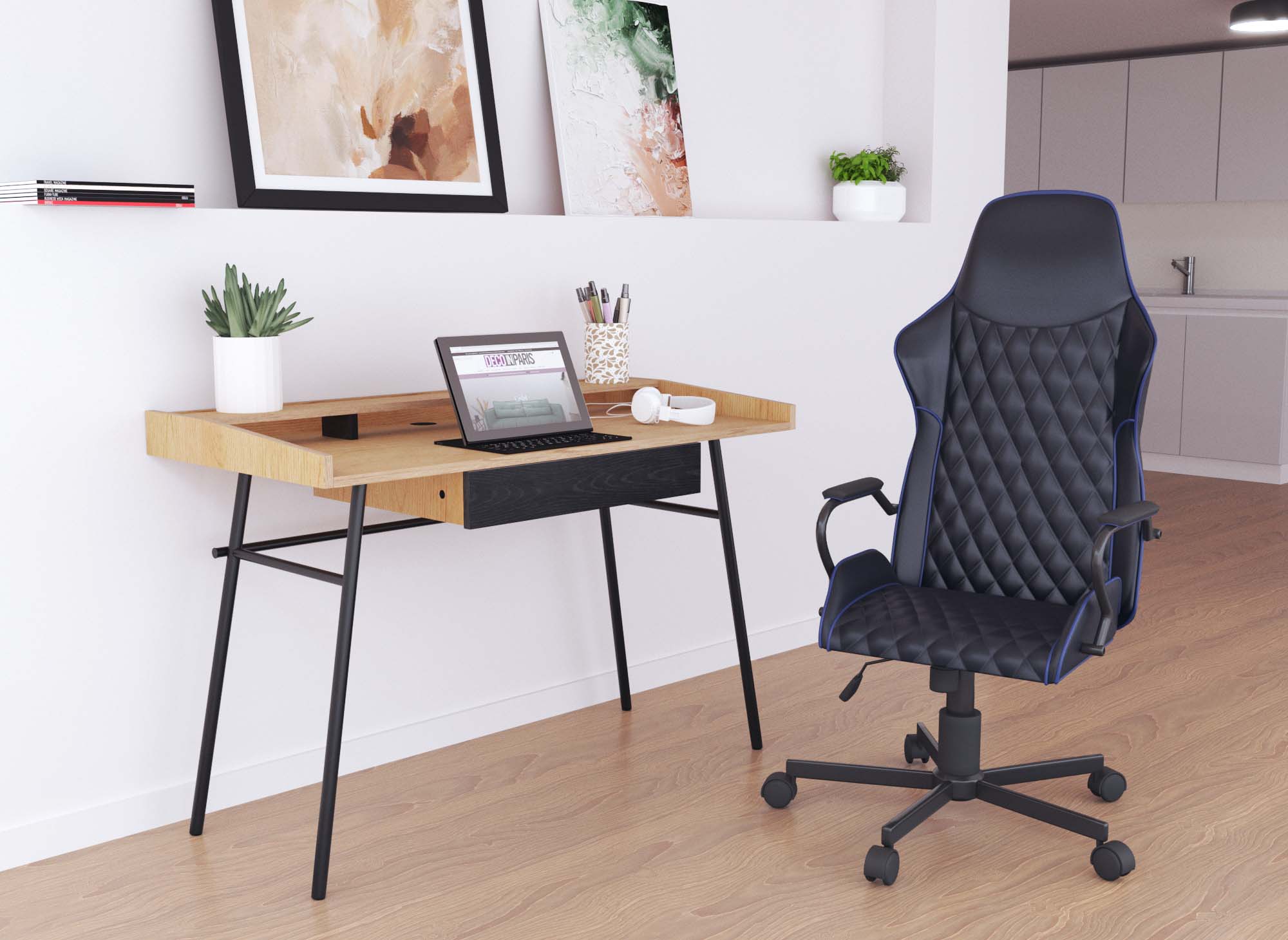 Silla de oficina ATOMIC de piel sintética negra y azul