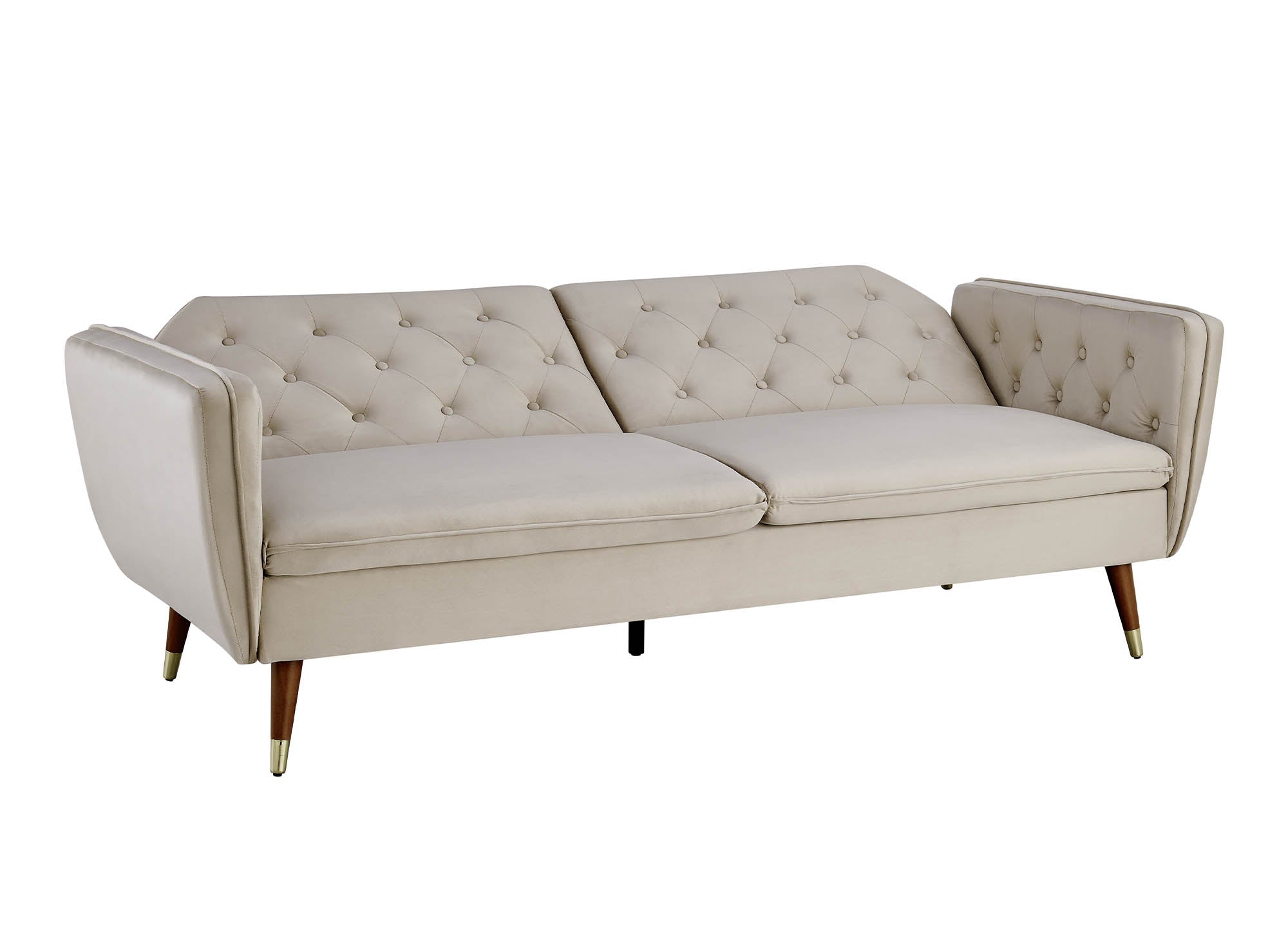 Sofá cama convertible ARIANE de 3 plazas en tela de terciopelo beige