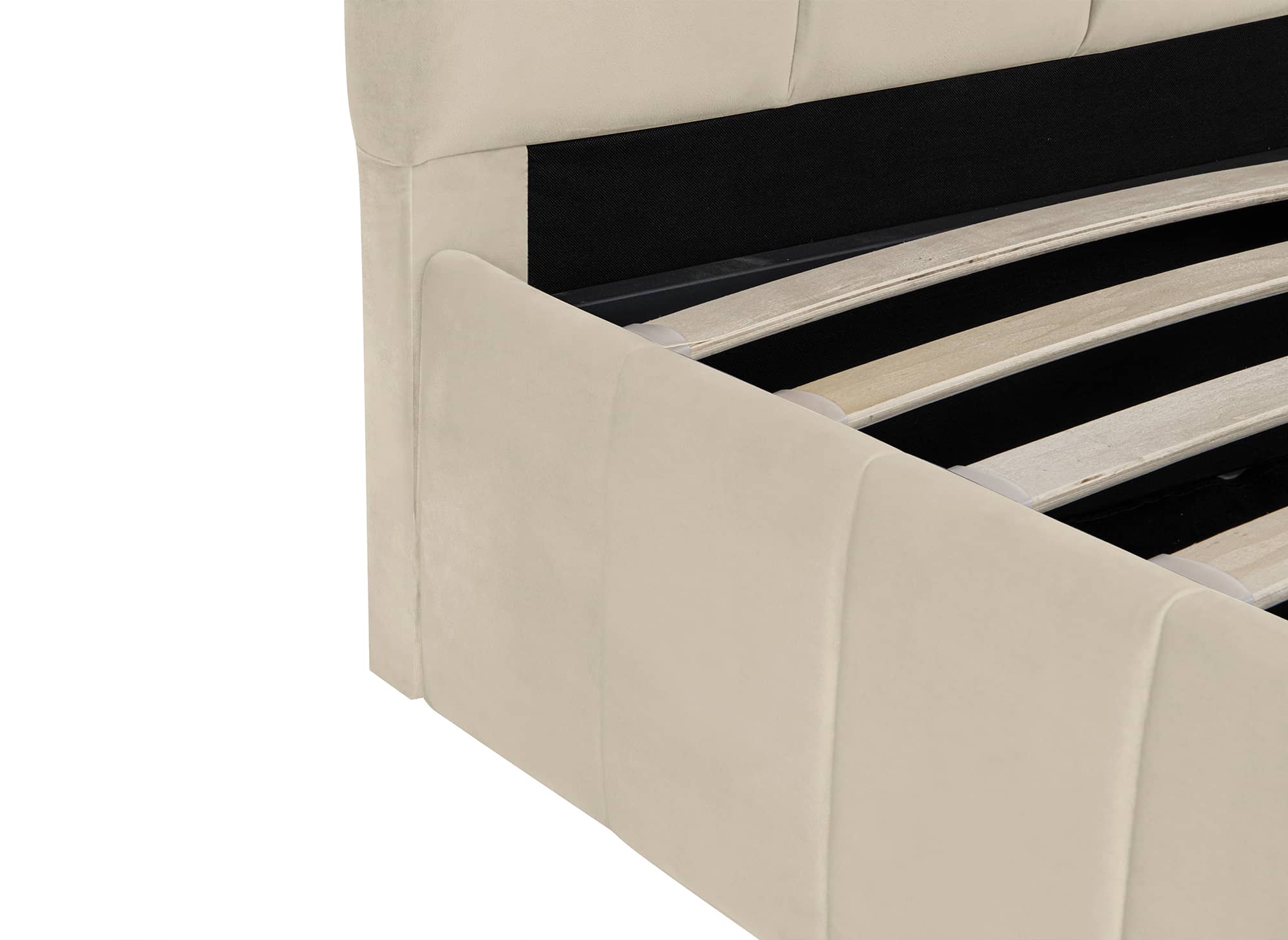 Cama Elvira de terciopelo beige con almacenaje, 160x200 cm
