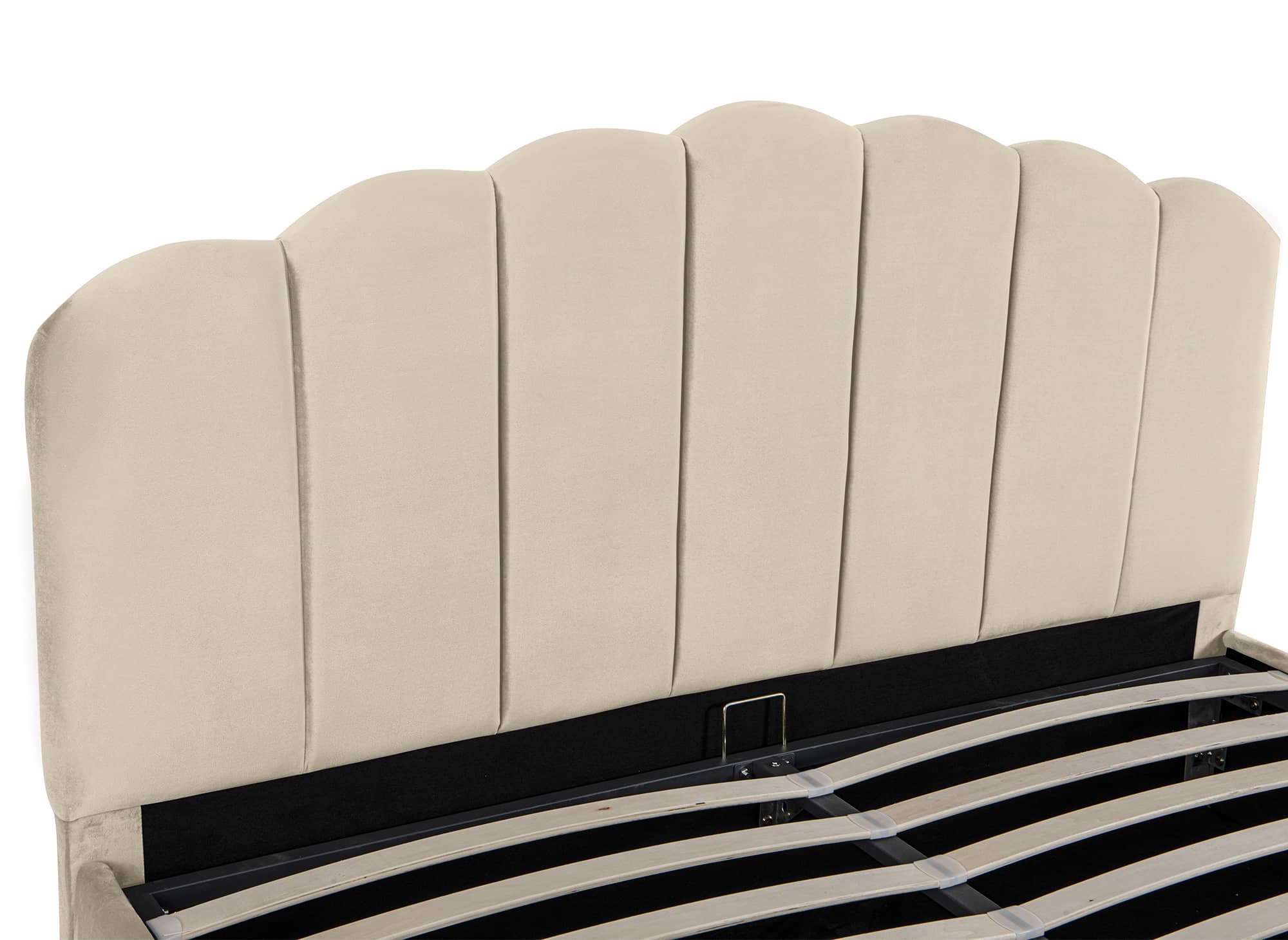 Cama con almacenaje ELVIRA de terciopelo beige 180x200 cm