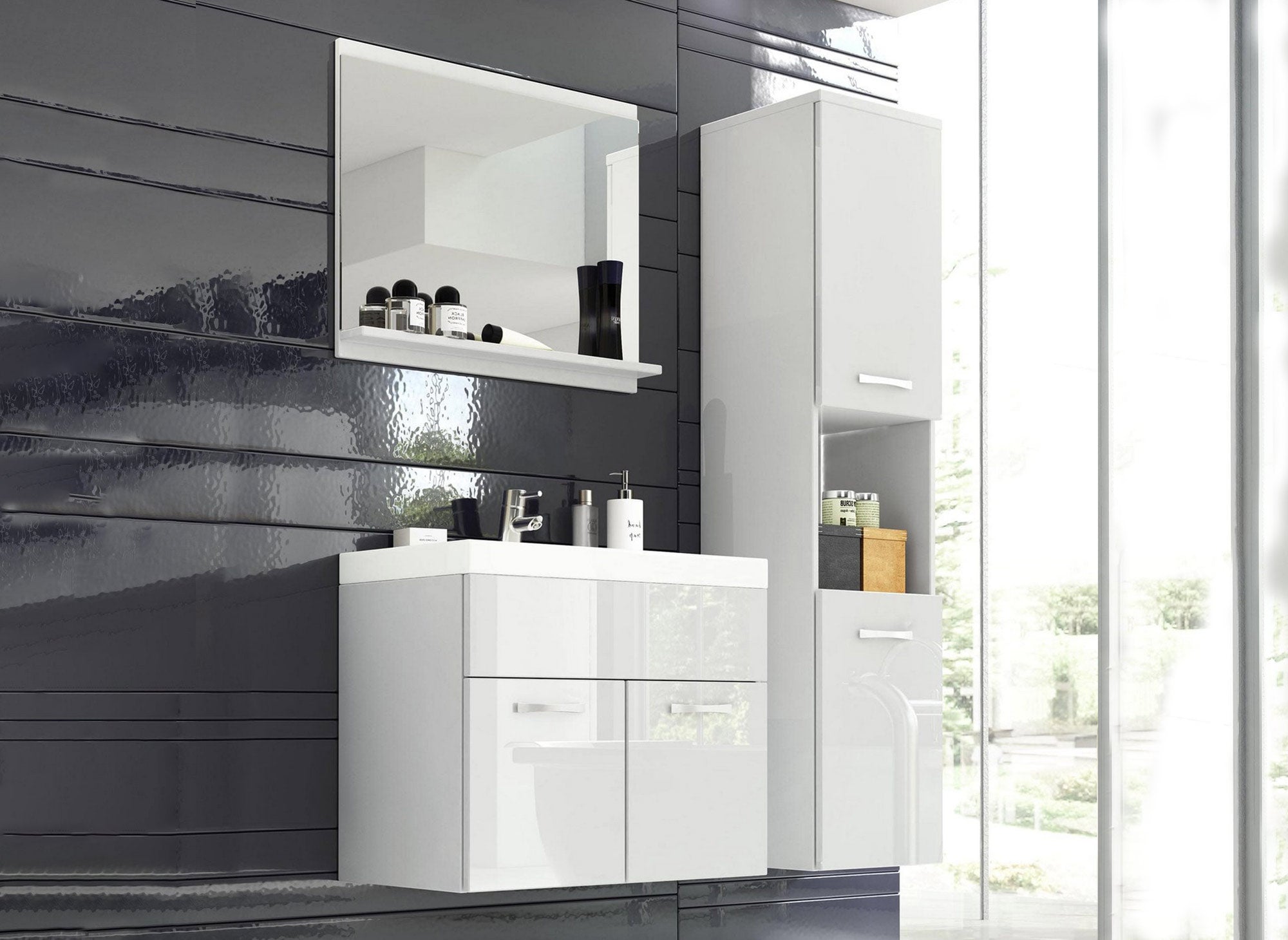 Conjunto de muebles de baño de diseño suspendidos HARMONY - Laca blanca