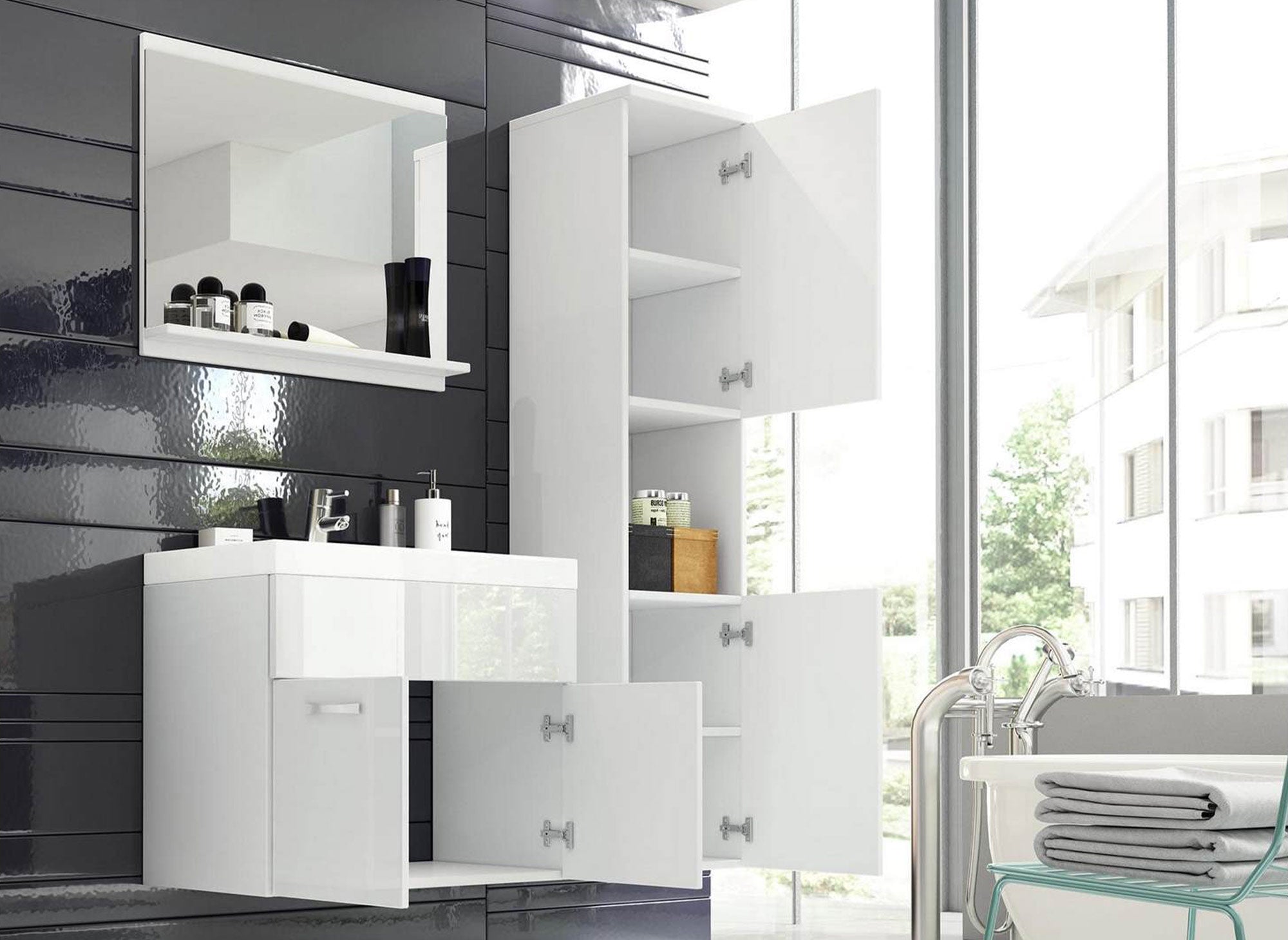 Conjunto de muebles de baño de diseño suspendidos HARMONY - Laca blanca