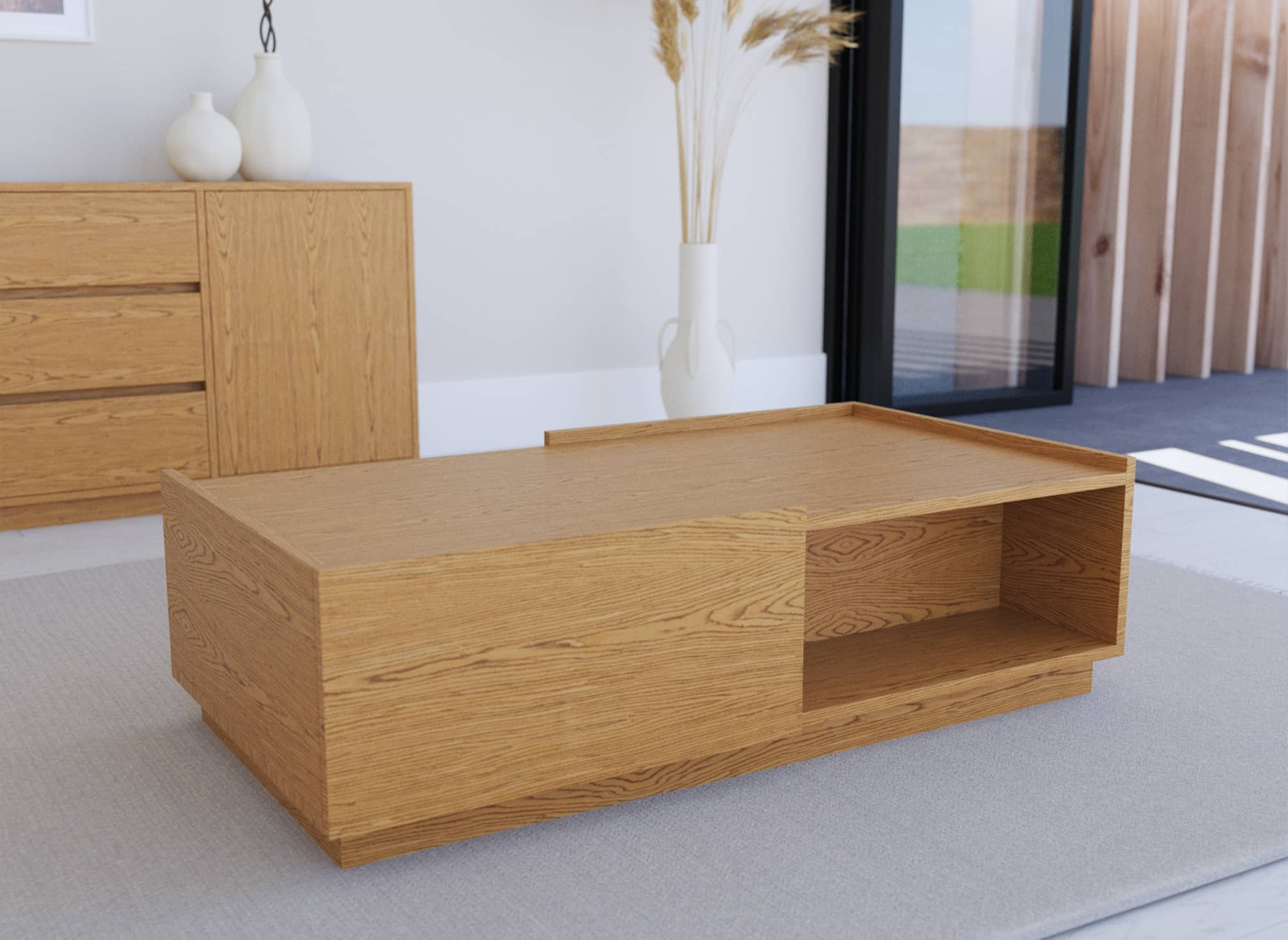 Mesa de centro SACHA con 2 cajones en madera color roble