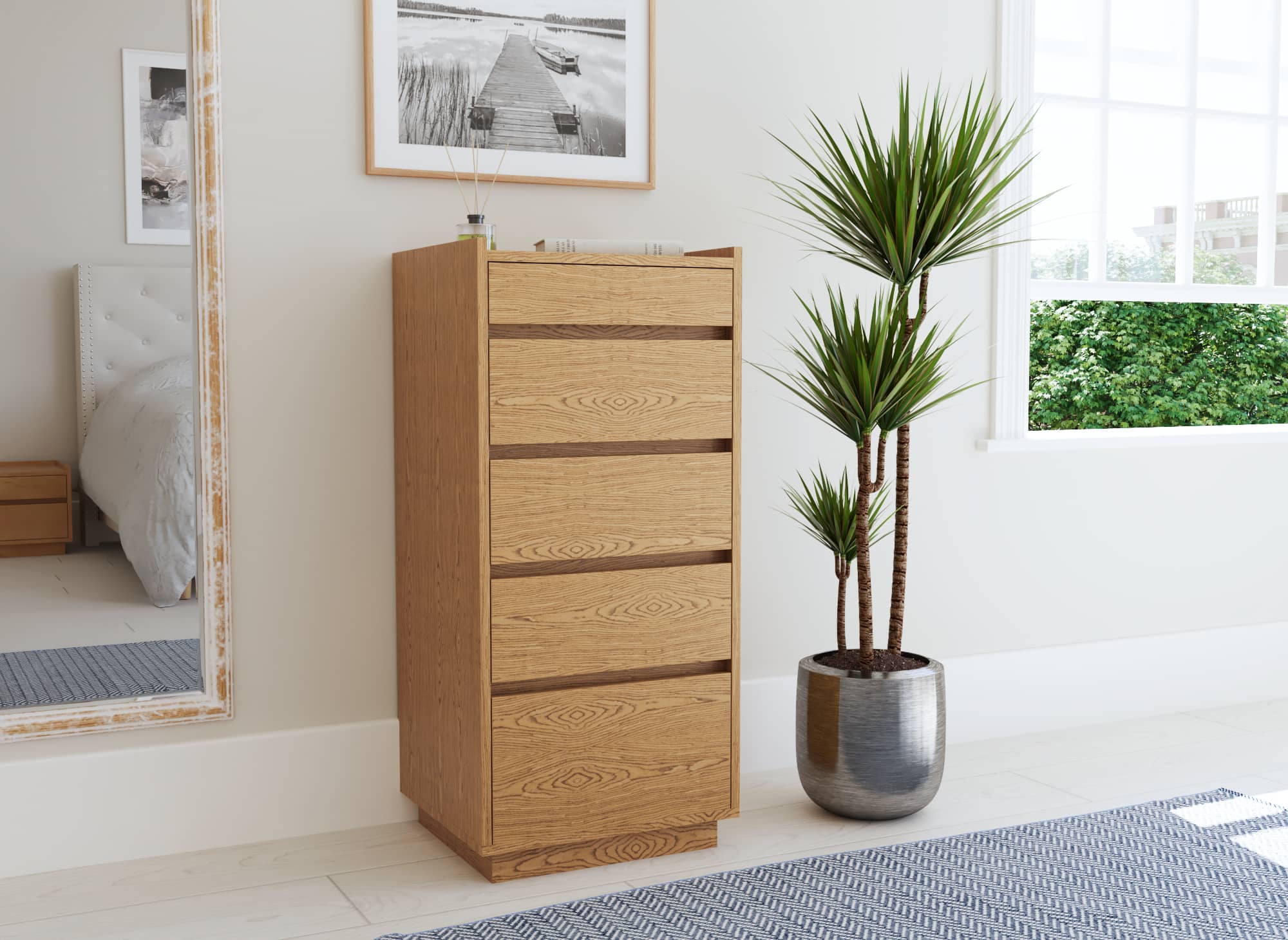 Cómoda SACHA de 5 cajones en madera color roble