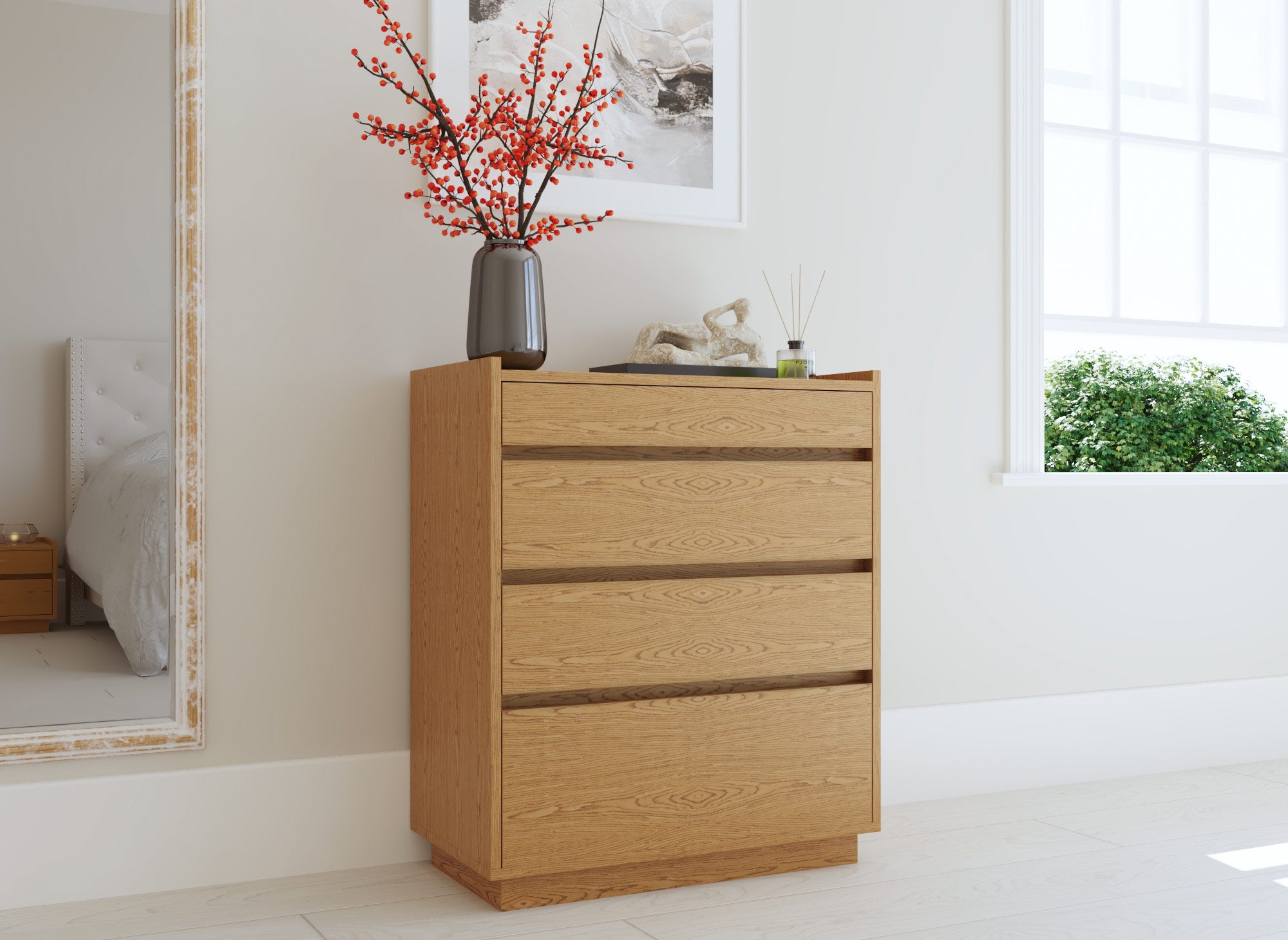 Cómoda SACHA de 4 cajones en madera color roble