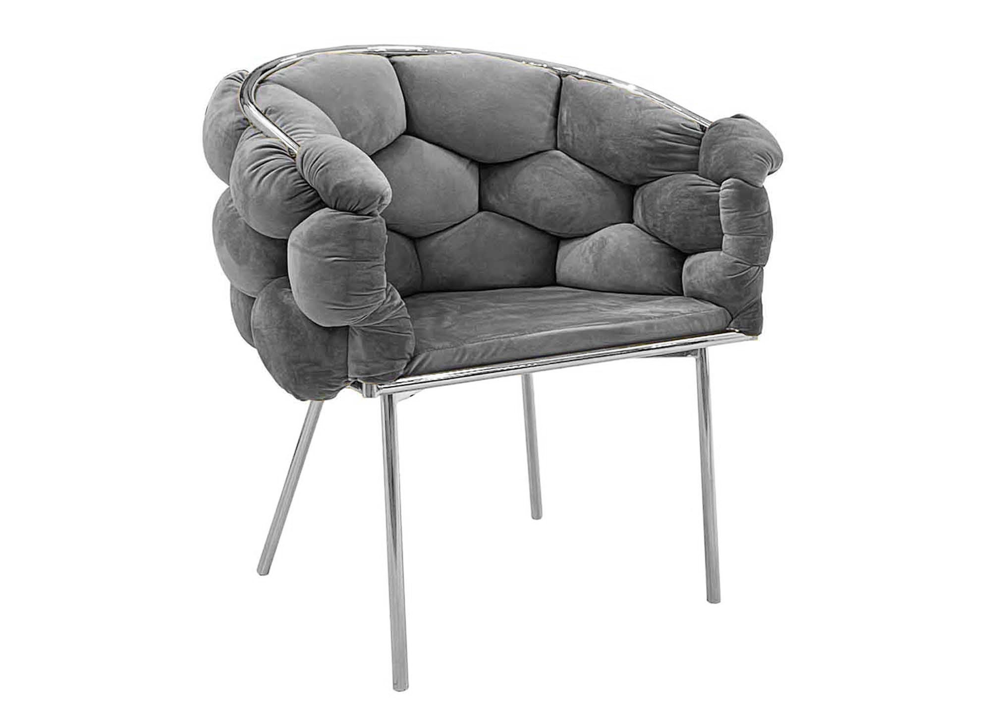 Juego de 2 sillas CHARLOTTE en terciopelo gris con patas de metal plateado