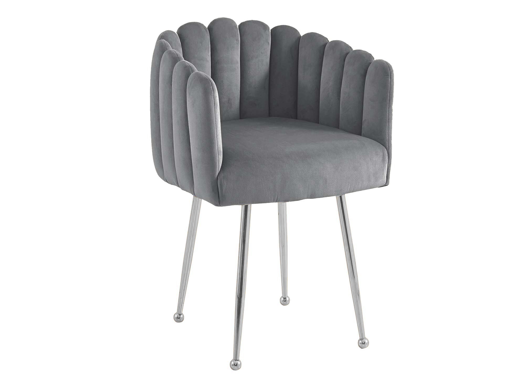 Silla HAYDEN de terciopelo gris con patas de metal plateado