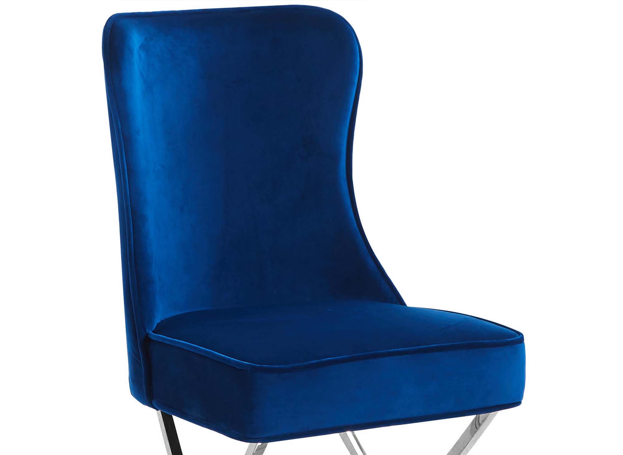 Juego de 2 sillas ETHAN de terciopelo azul con patas de metal plateado