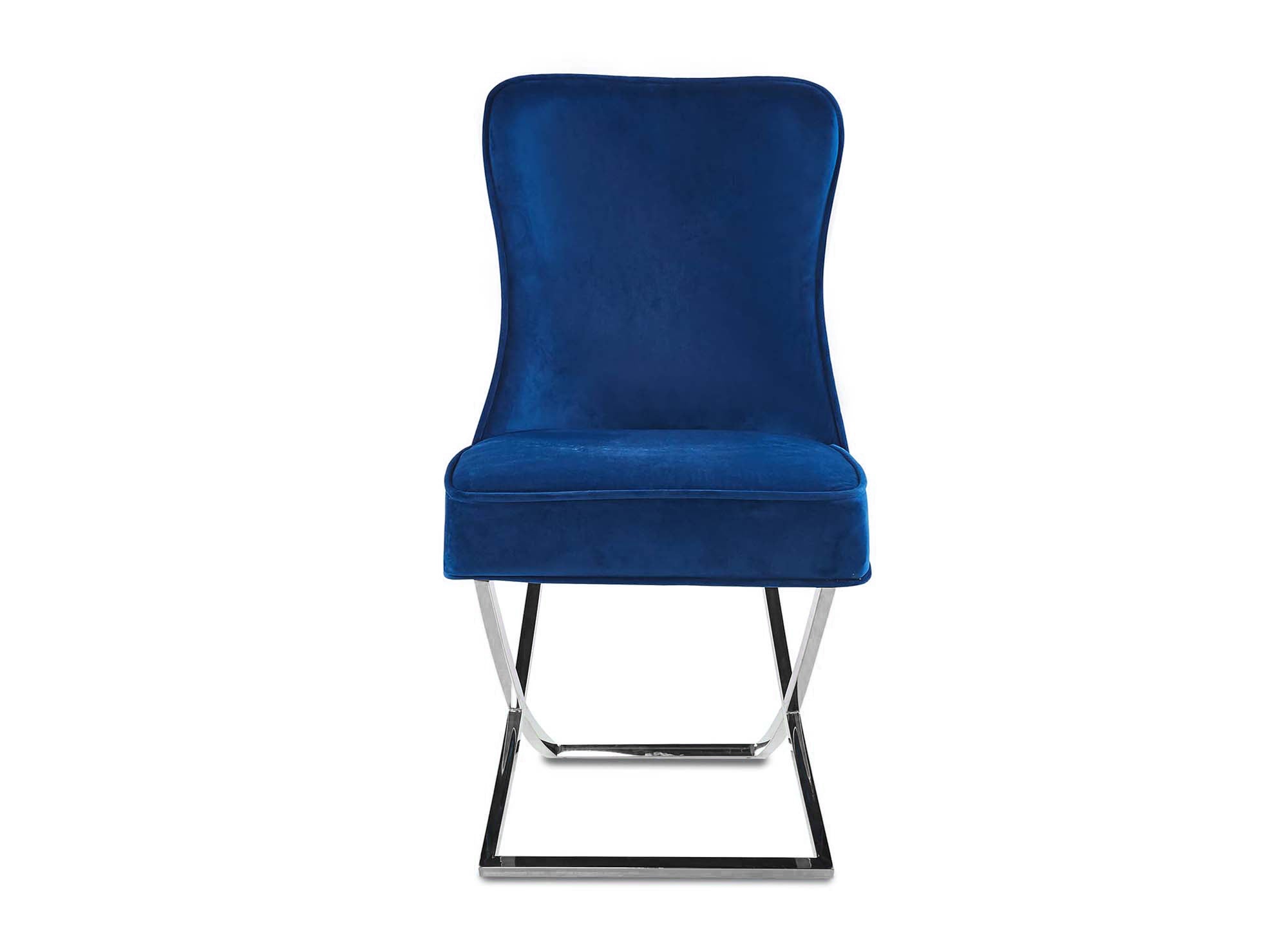 Juego de 2 sillas ETHAN de terciopelo azul con patas de metal plateado