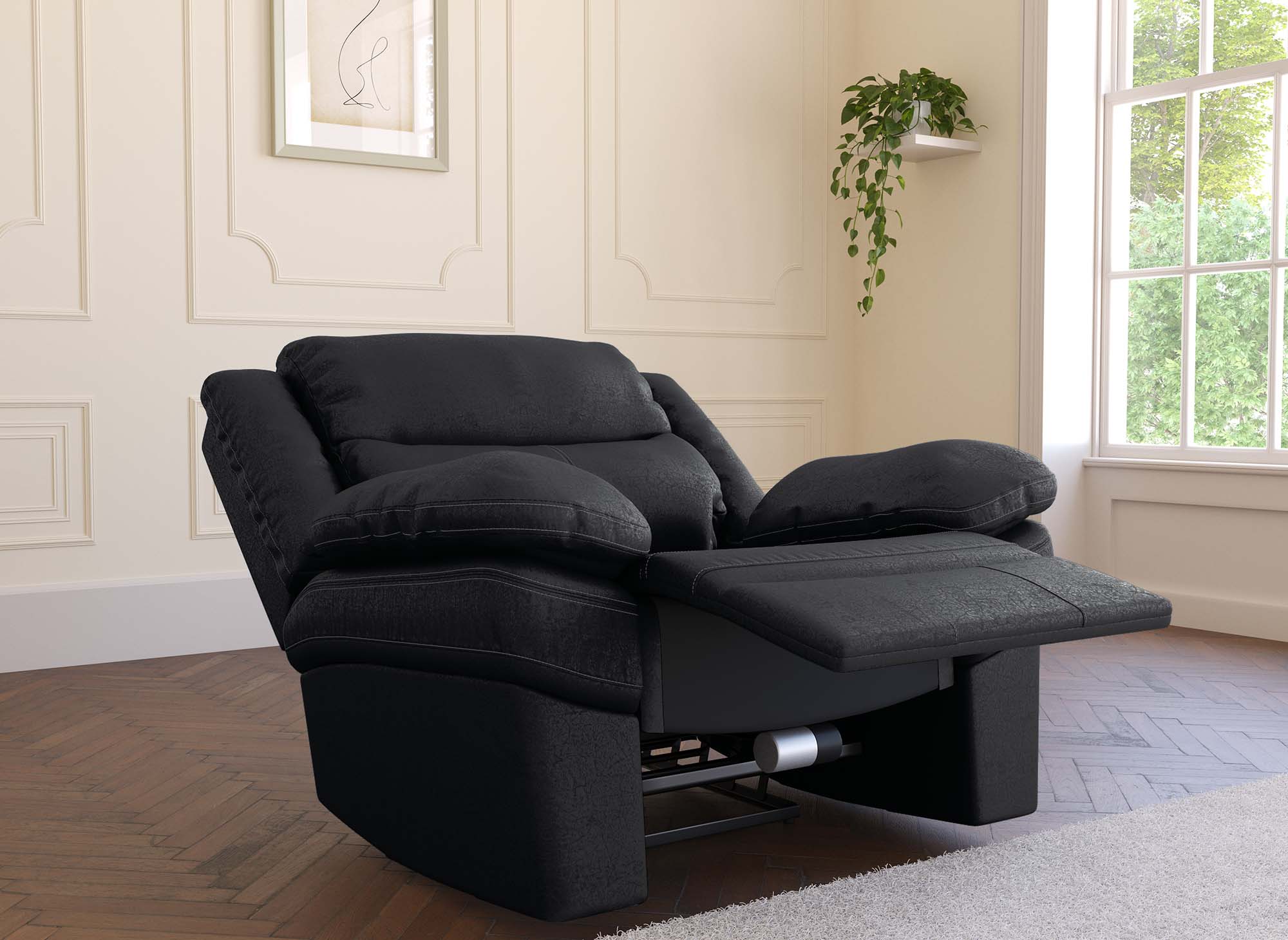 Sillón reclinable eléctrico ALFRED en piel sintética negra