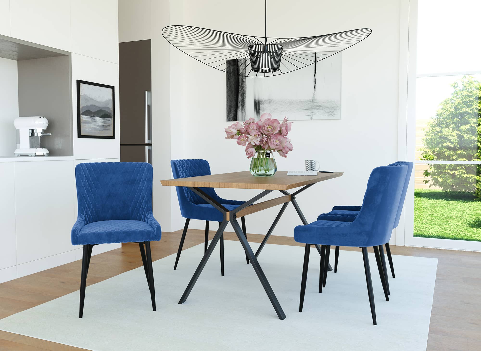 Juego de 2 sillas de diseño JENNY en terciopelo azul