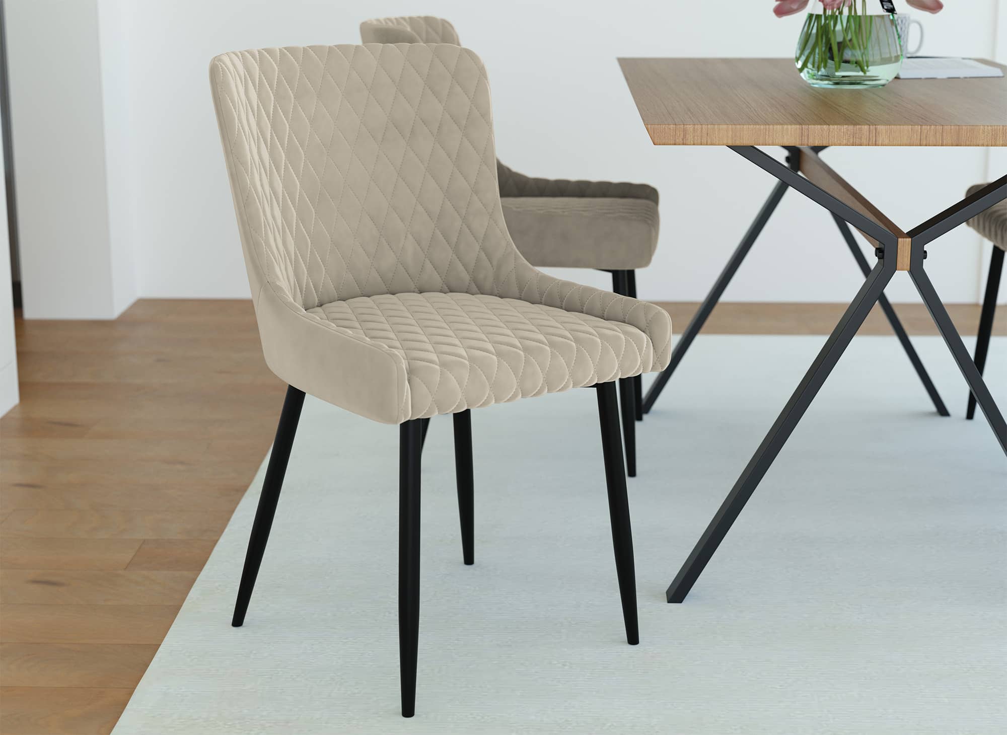 Juego de 2 sillas de diseño JENNY en terciopelo beige