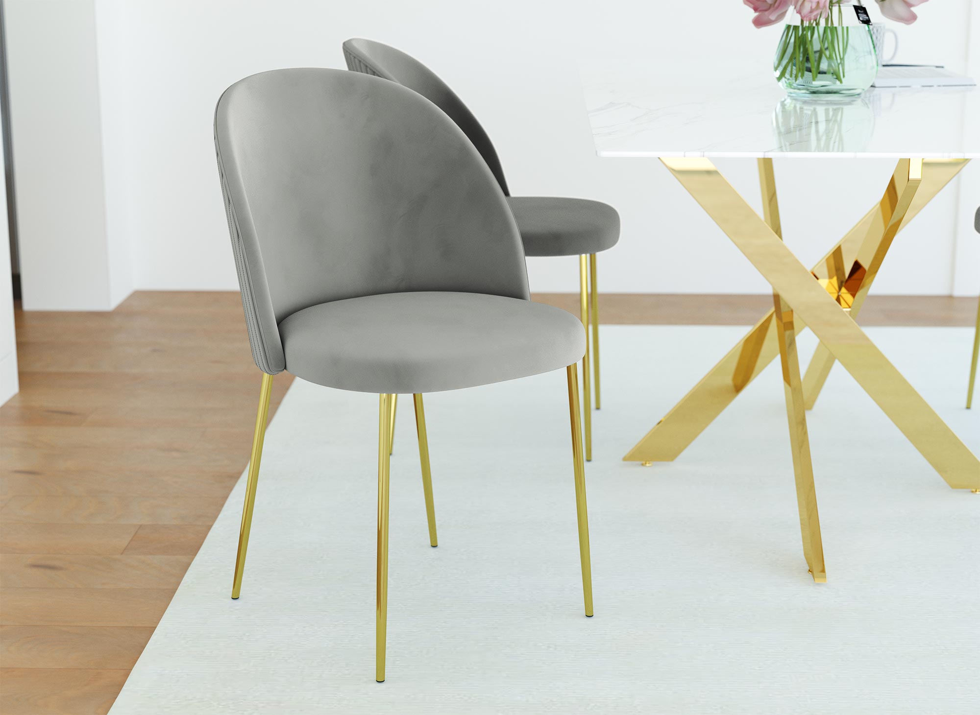 Juego de 2 sillas de diseño ARABEL en terciopelo gris
