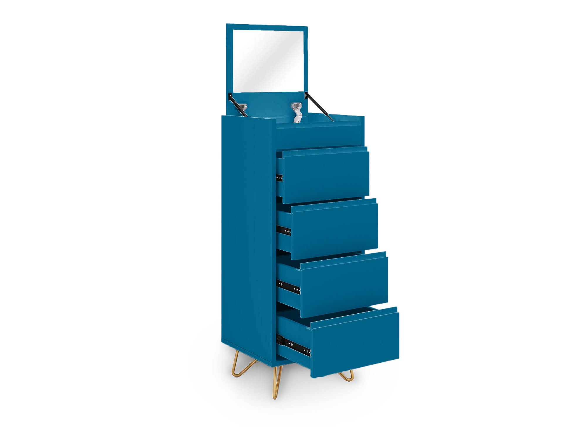 Cómoda DARINA de 4 cajones en color azul pato con tocador integrado